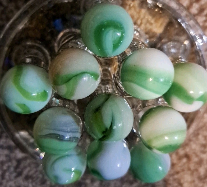 Lot Of 11 Estate Sale Marbles In Greens. Not UV