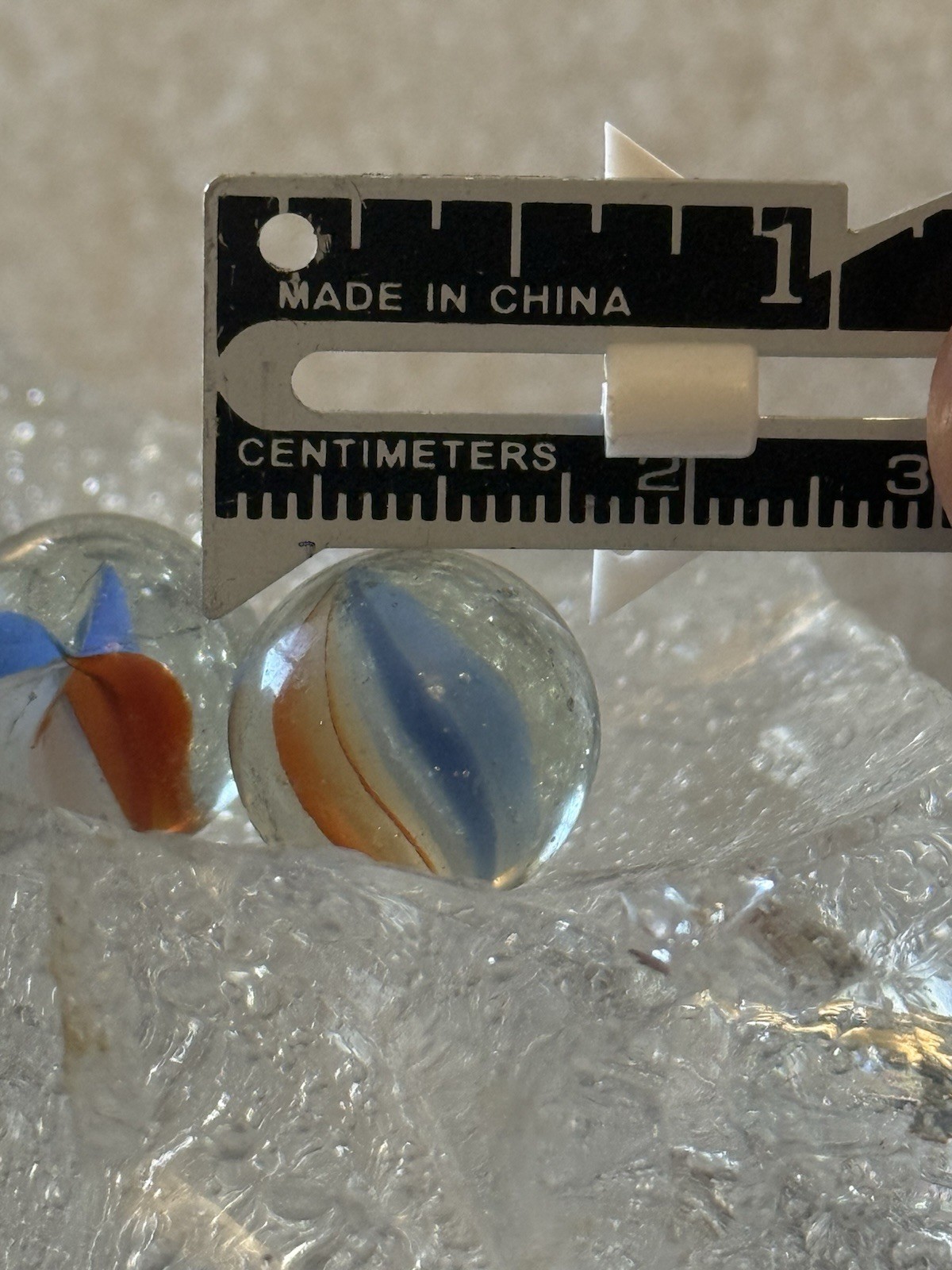 Vintage Glass Marble Lot Aqua Clear Red Blue White Ribbon Core UV Reactive 13mm