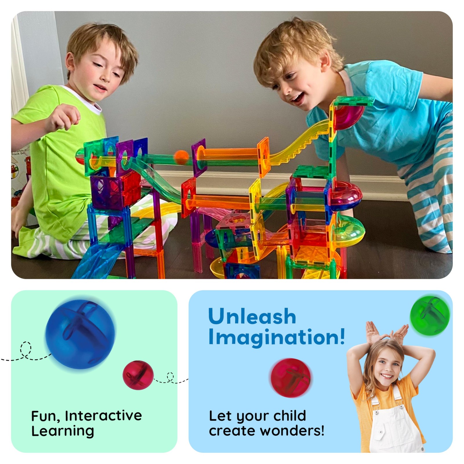 PicassoTiles 70pc Marble Run Magnetic 11.75 x 14 x 3.25 inches, Multicolored