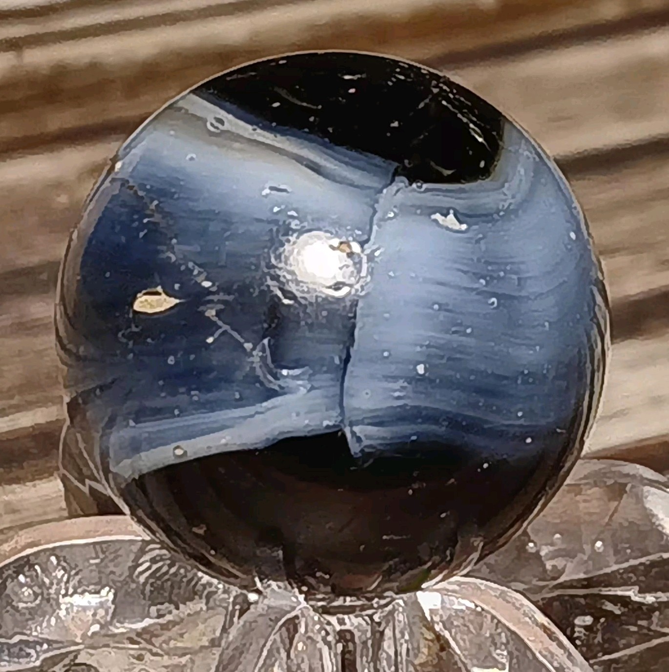 Peltier Glass “Skunk” Rainbo Marble. 5/8″ Near Mint.