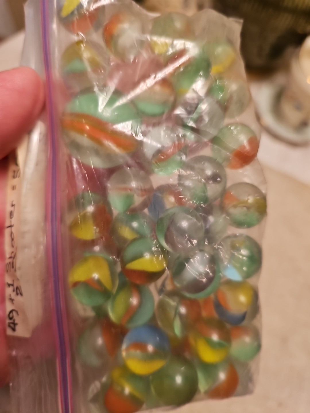 Vintage Lot Cat Eyes Glass Marbles 49 PLUS 1 SHOOTER MARBLE 1970S