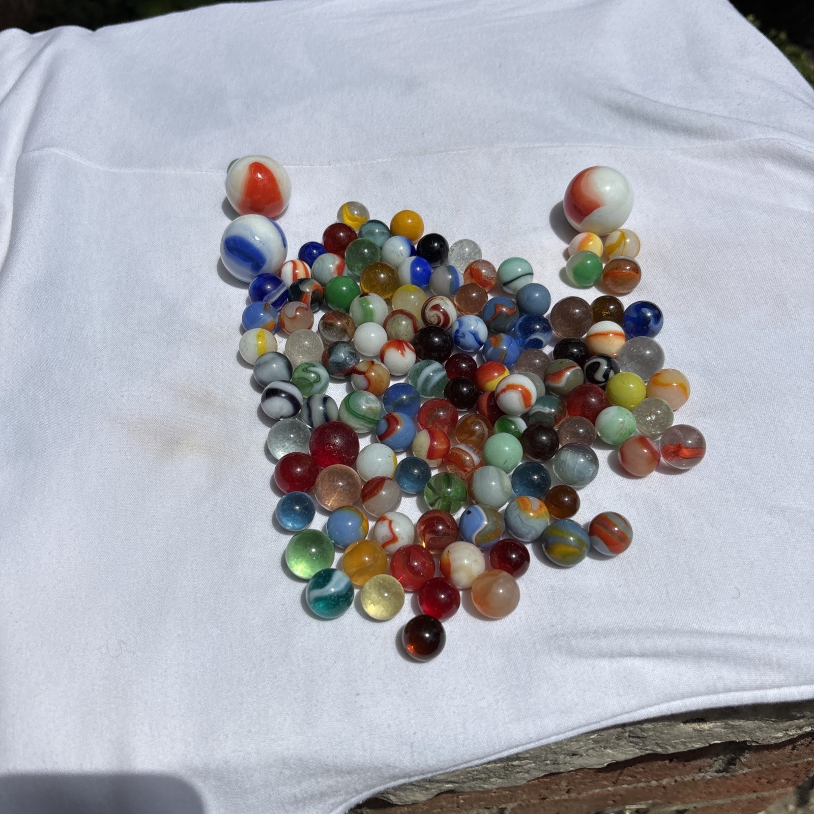Original Lot Antique Vintage Old Marbles Swirl Blue Green Orange Clear Glass