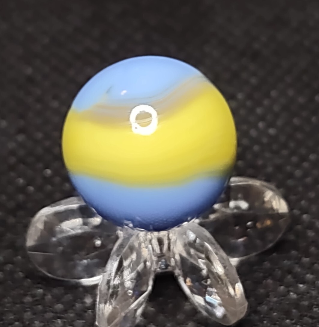 Blue & Yellow Special Blend AKRO Agate CORKSCREW Swirl VINTAGE Marbles NM .60″