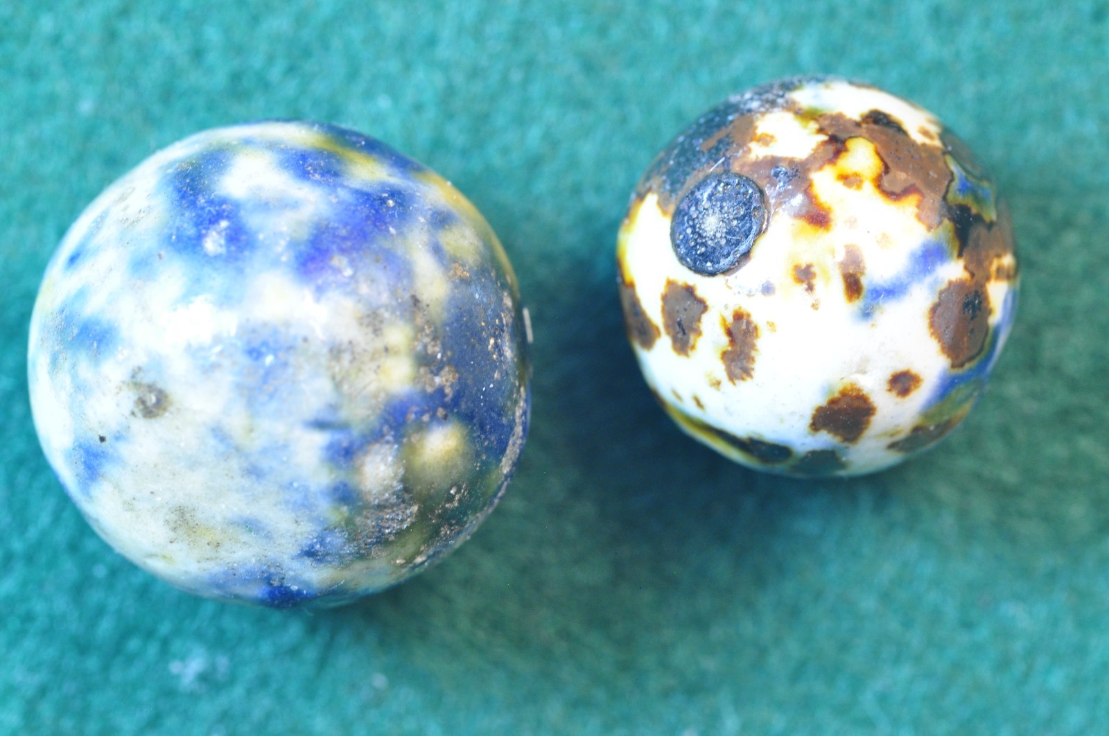 Antique German Fancy Bennington Victorian Era – 2 Clay Marbles .740″ & .61″