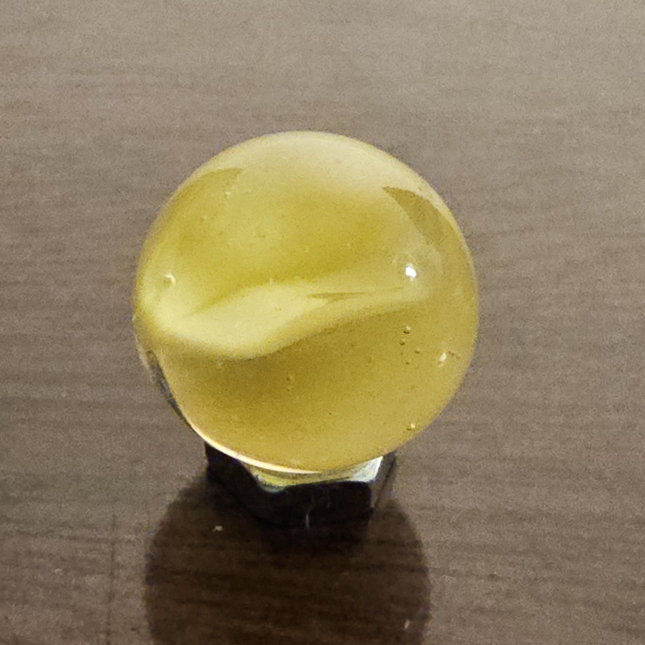 Vintage C. E. Bogard Yellow Hybrid Cats Eye Cadmium Glow In Clear 0.593 Marble