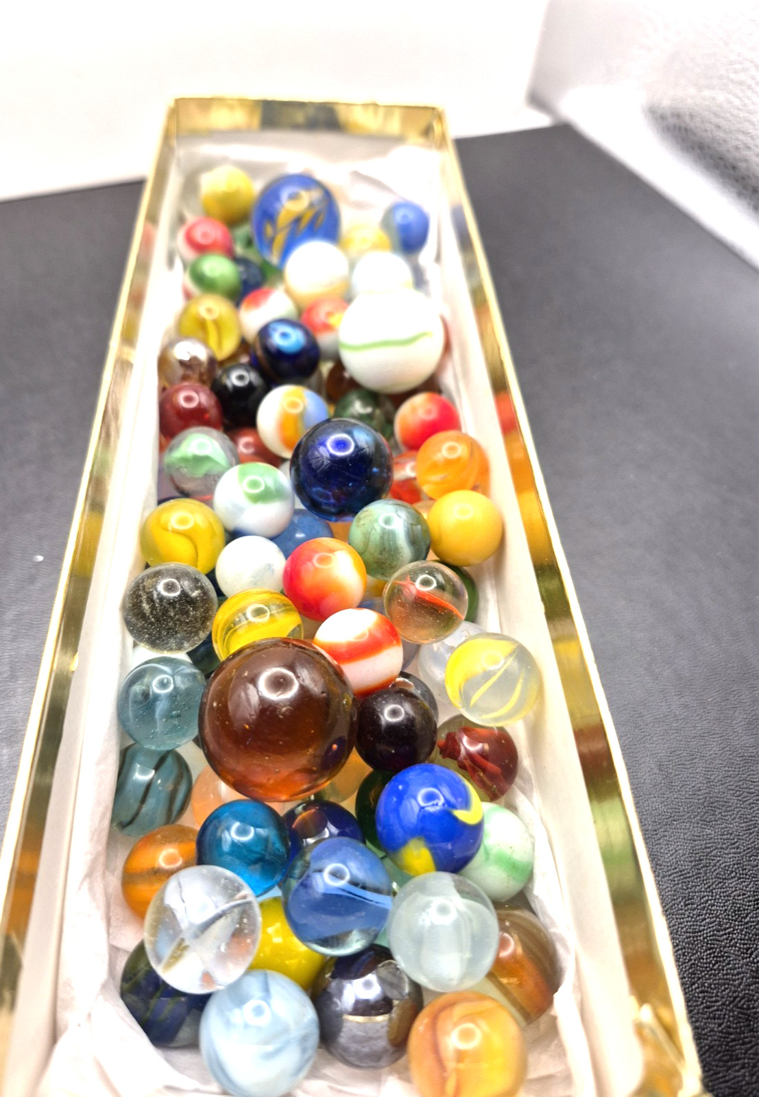 Assorted Glass Marble Lot 100 Glass Marbles In Crown Royal Cloth Bag Various #1