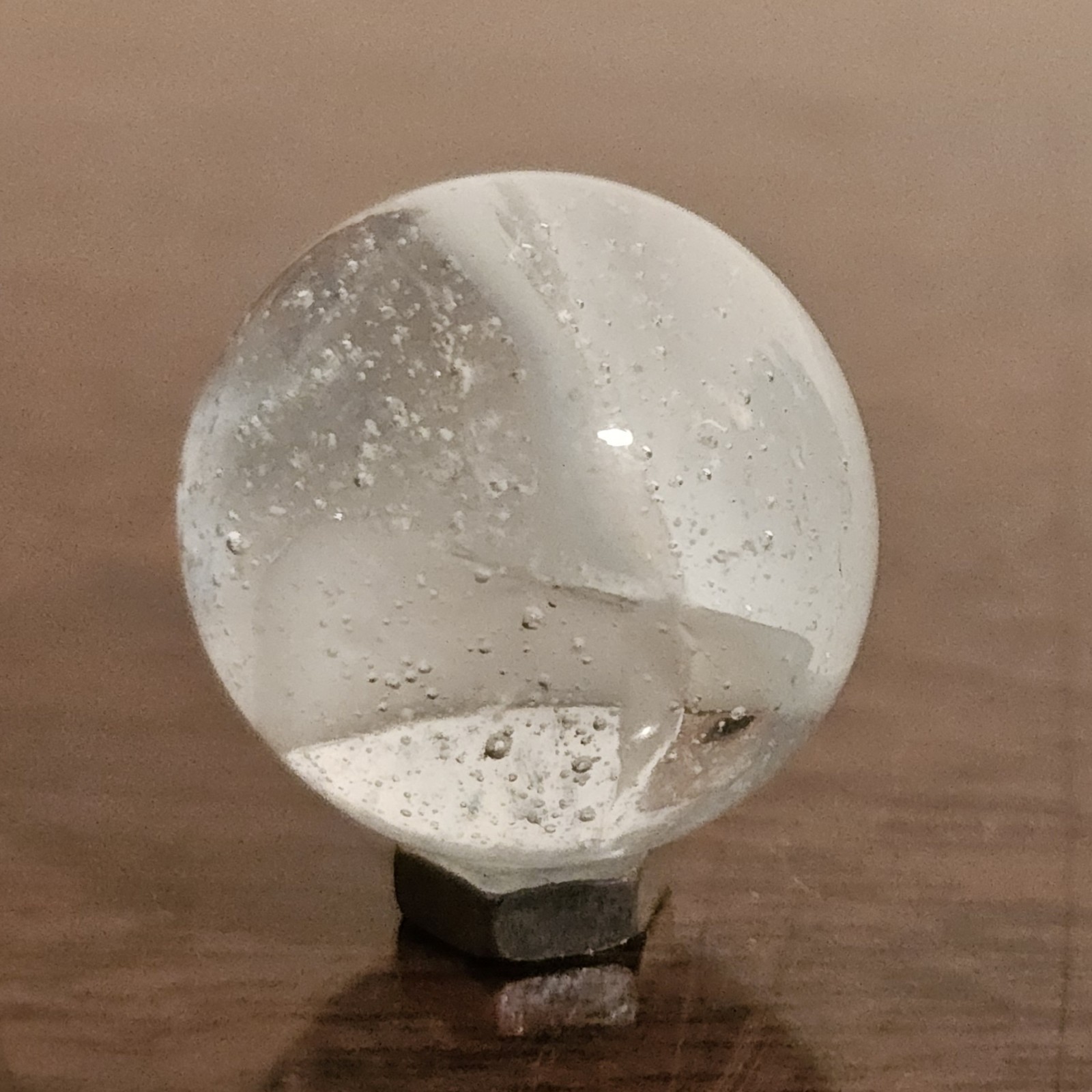 C E Bogard White 4-Lobe Floppy Cats Eye Clear Glass .875 Shooter Marble