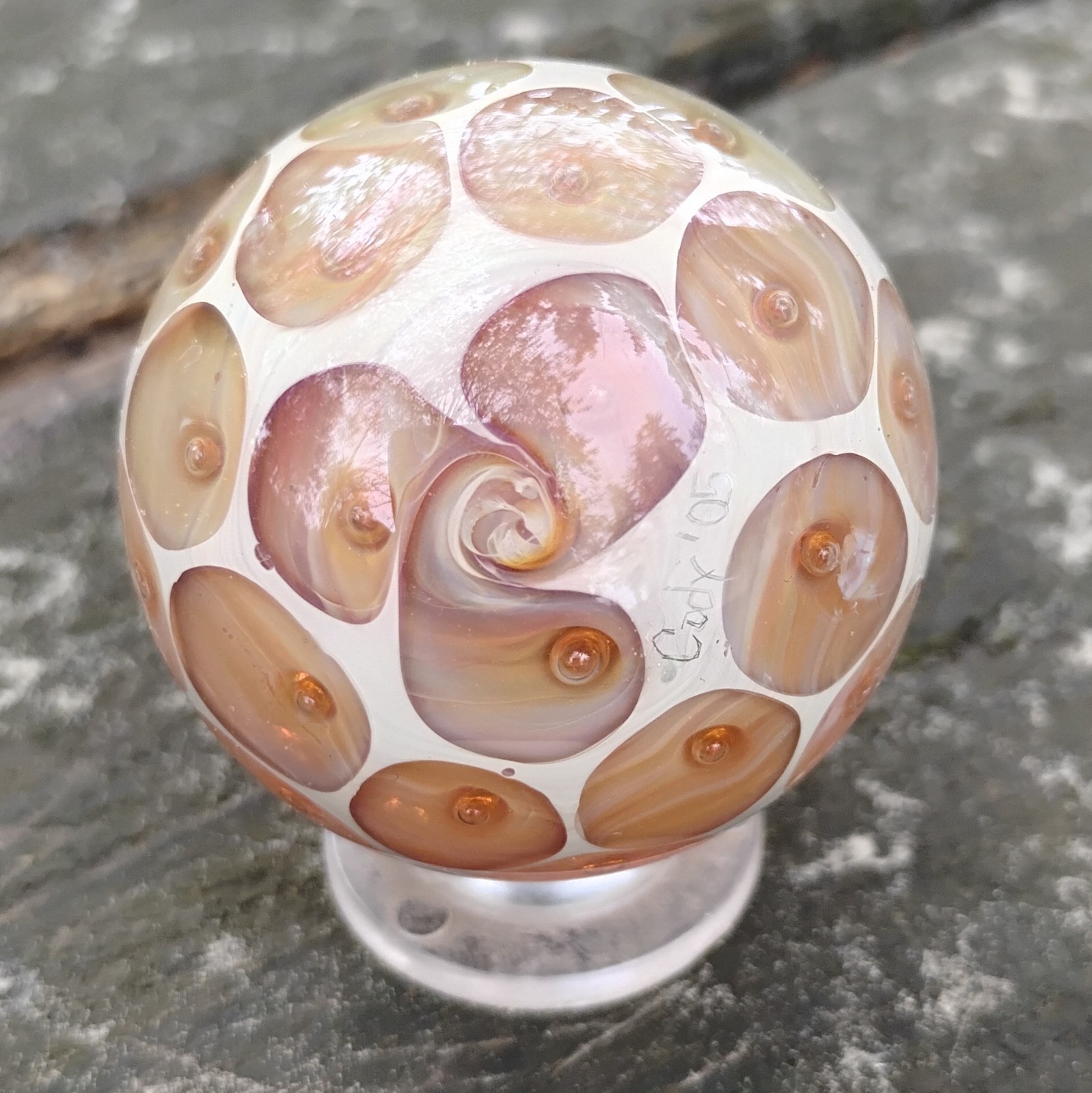 Heady Glass Vortex Opal Honeycomb Marble 2″ Handblown Art