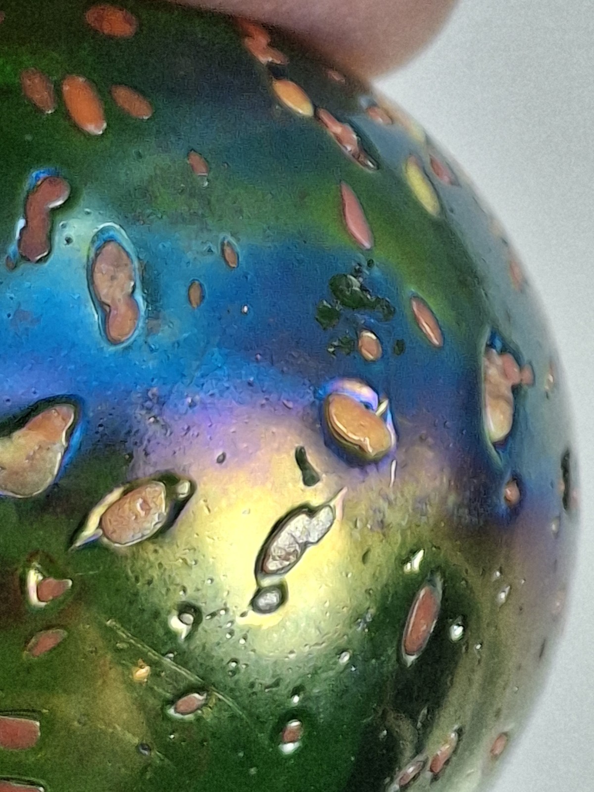 2 Marble Boulders 35mm Glitterbomb Green Iridescent Confetti Glass Ball Metallic