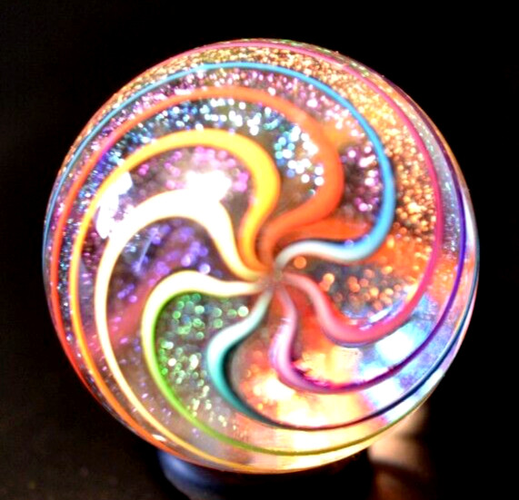 JAMESC ALLOWAY GLASS MARBLE/1.246″-DICHROIC 8 COLOR GLITTERBALL #424-WORLDWIDE