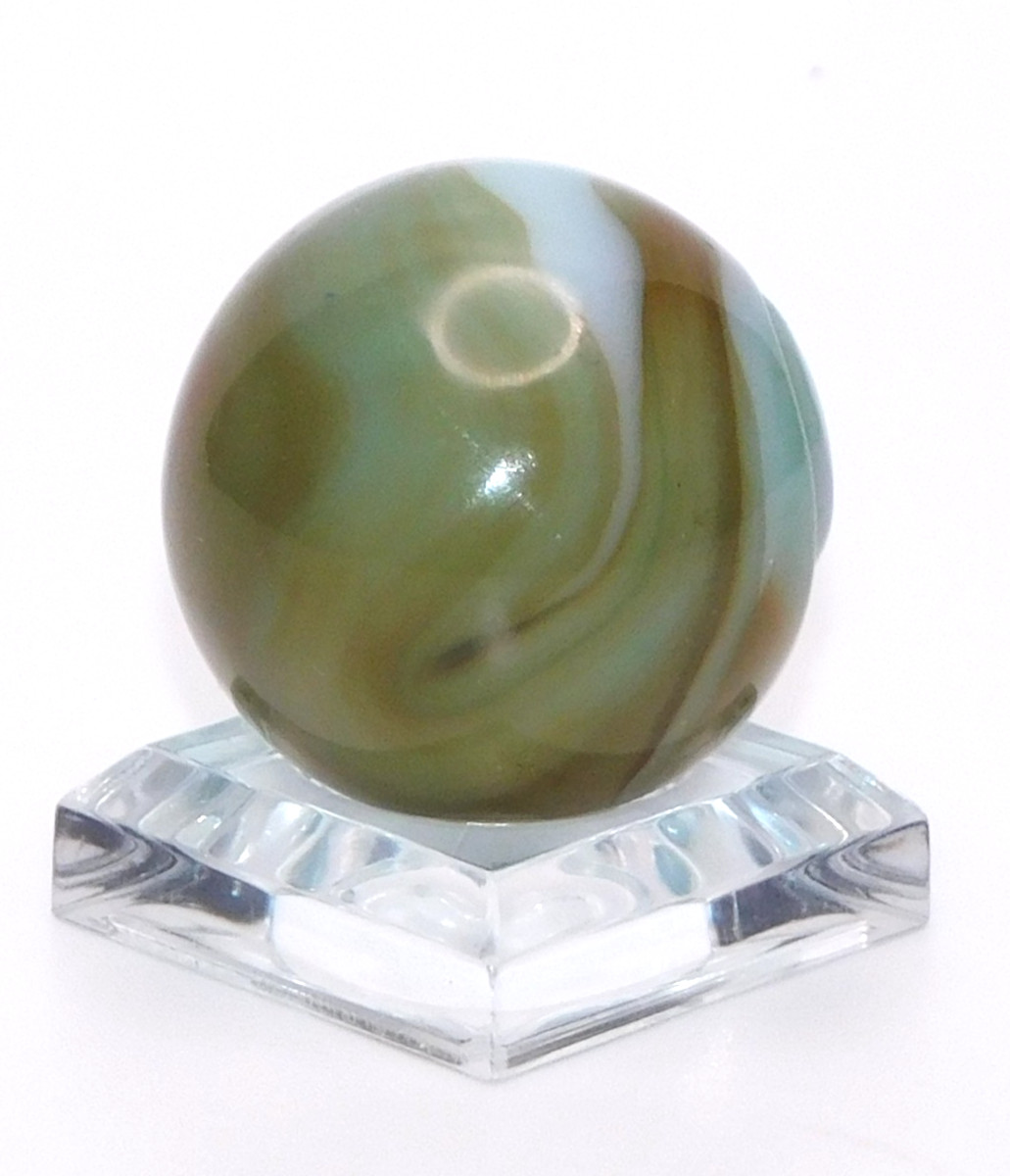 Large Vintage Glass Marble Shooter Blue Brown Fold Pontil ‘9 & Tail’ 0.95″ ❤️-51