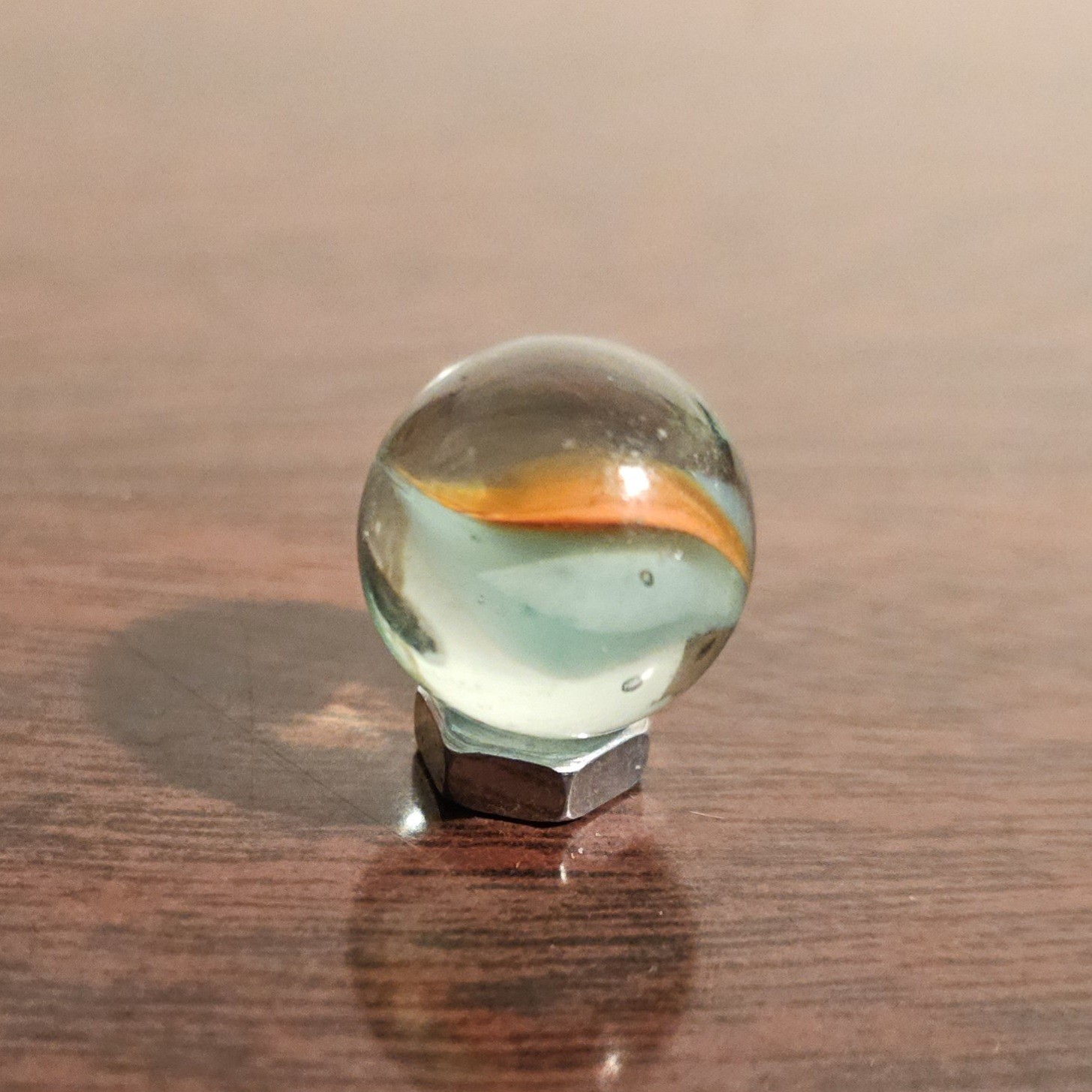 Vintage Red White Blue 3 Lobe Banana Cats Eye .593 Glass Marble