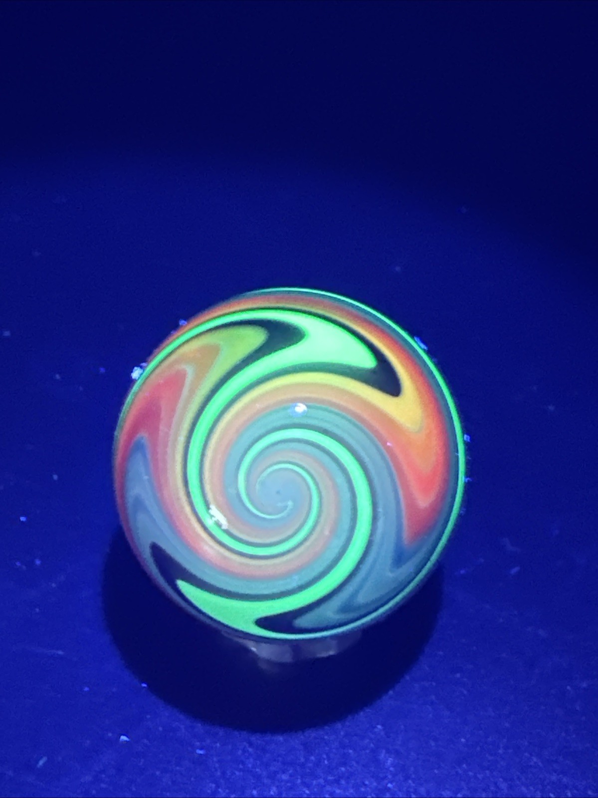 Contemporary Handmade Art Glass Marble 1.05″ Fire & Ice Swirl, UV Green Accent!