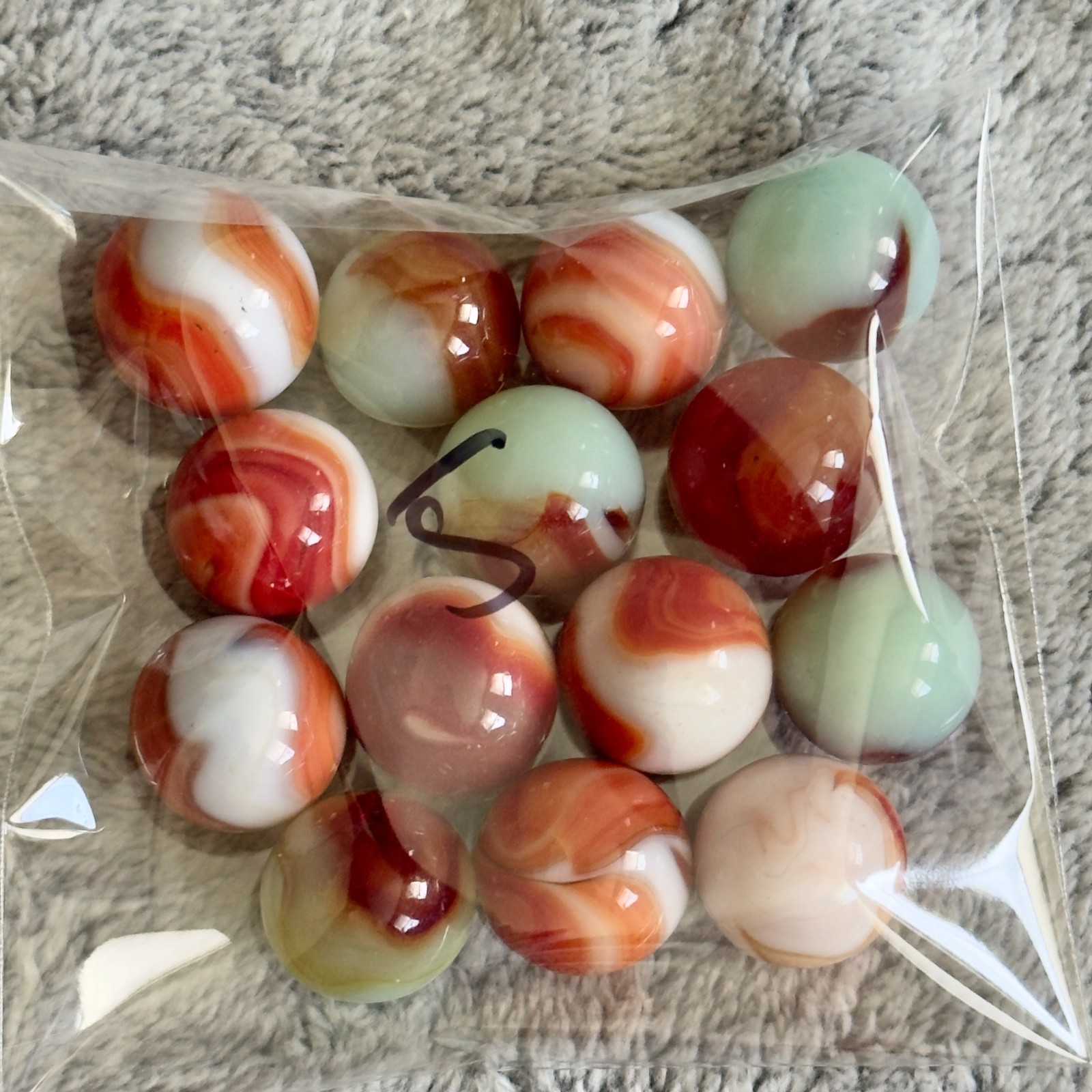 Vintage UV Glow Glass Marbles Opaque Red Orange Tones Lot of 14