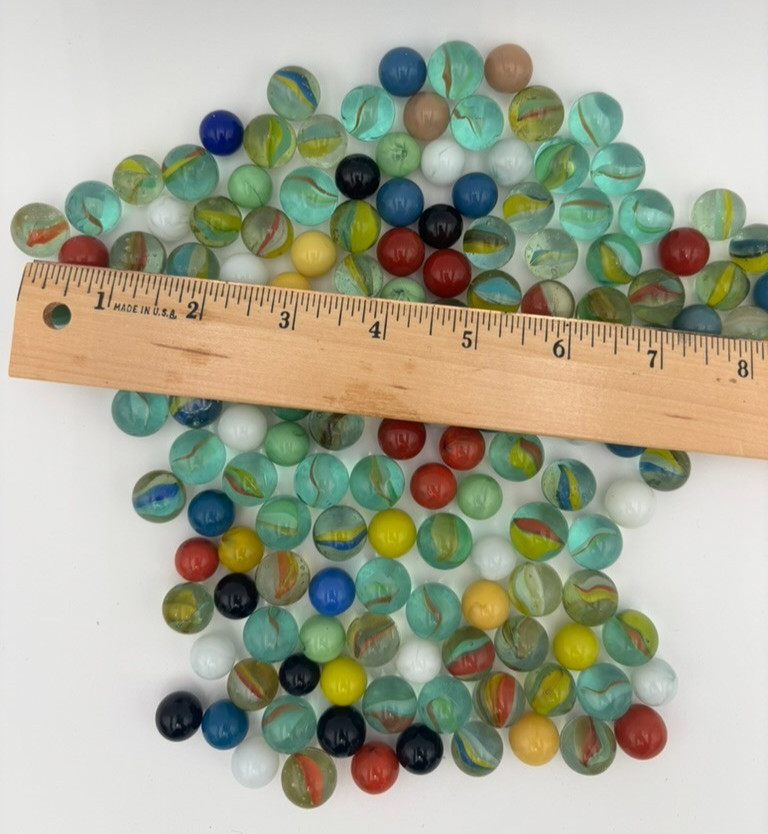 Glass Marbles Lot – Mixed Colors & Styles – Cats Eye – 150+ Marbles – Retro