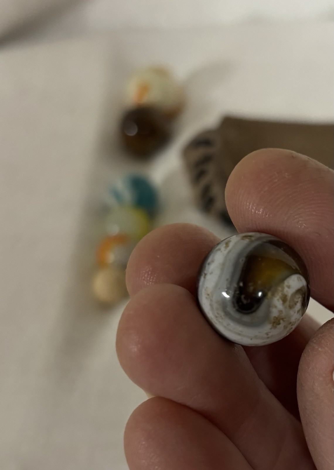 Vintage Marbles, Set of 7, Plus Leather Marble Pouch