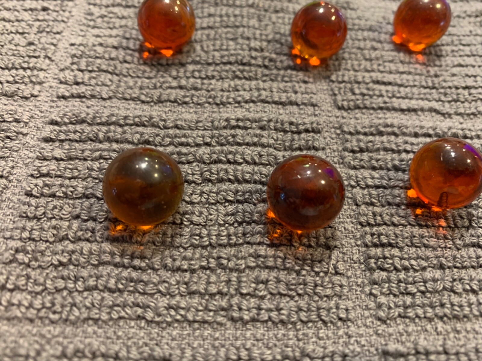 Vaseline Uranium Vintage Glass Marbles, Lot of 6 Glowing Marbles Red Amber