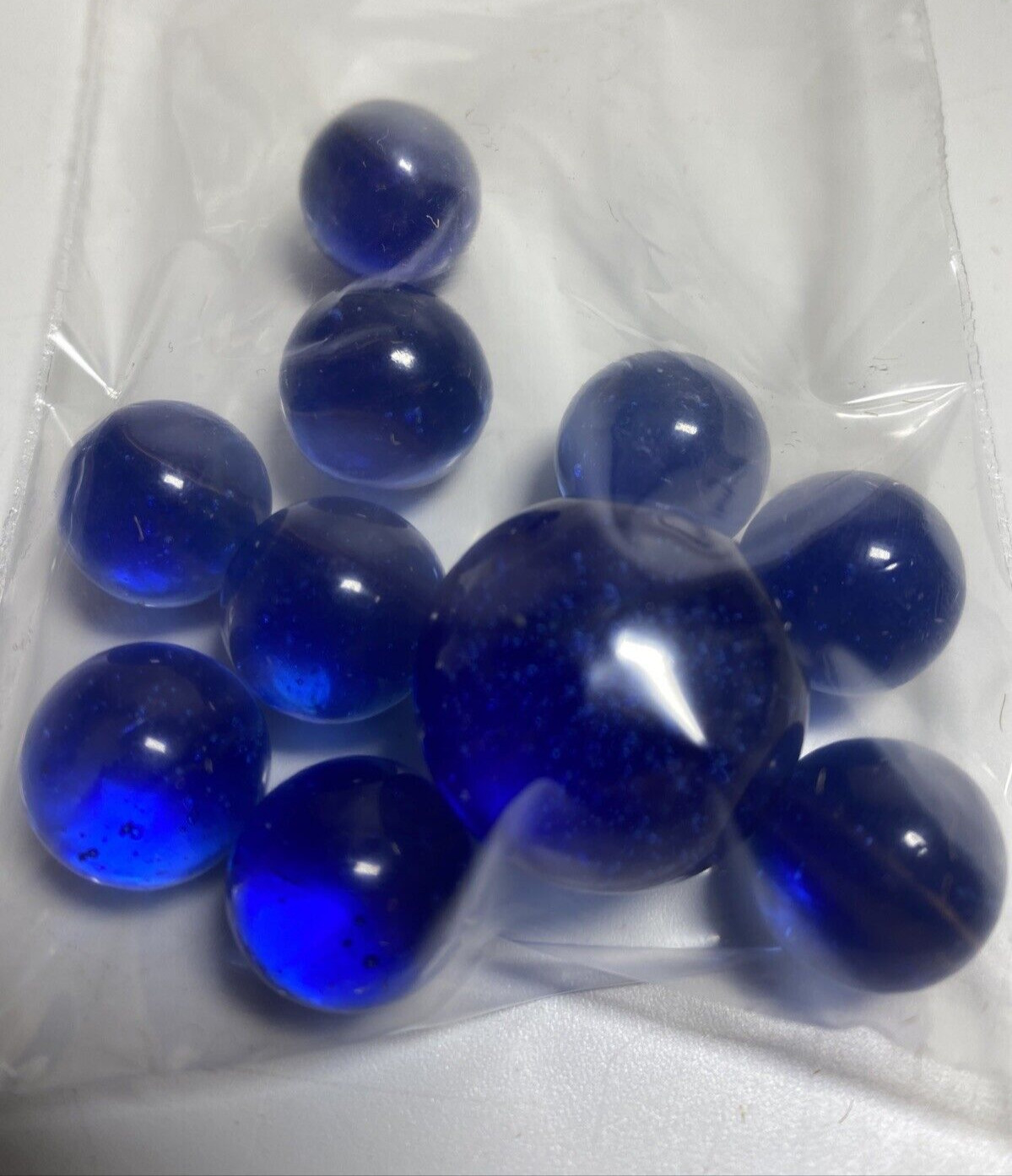 10 Vintage Dark Blue Glass Marbles