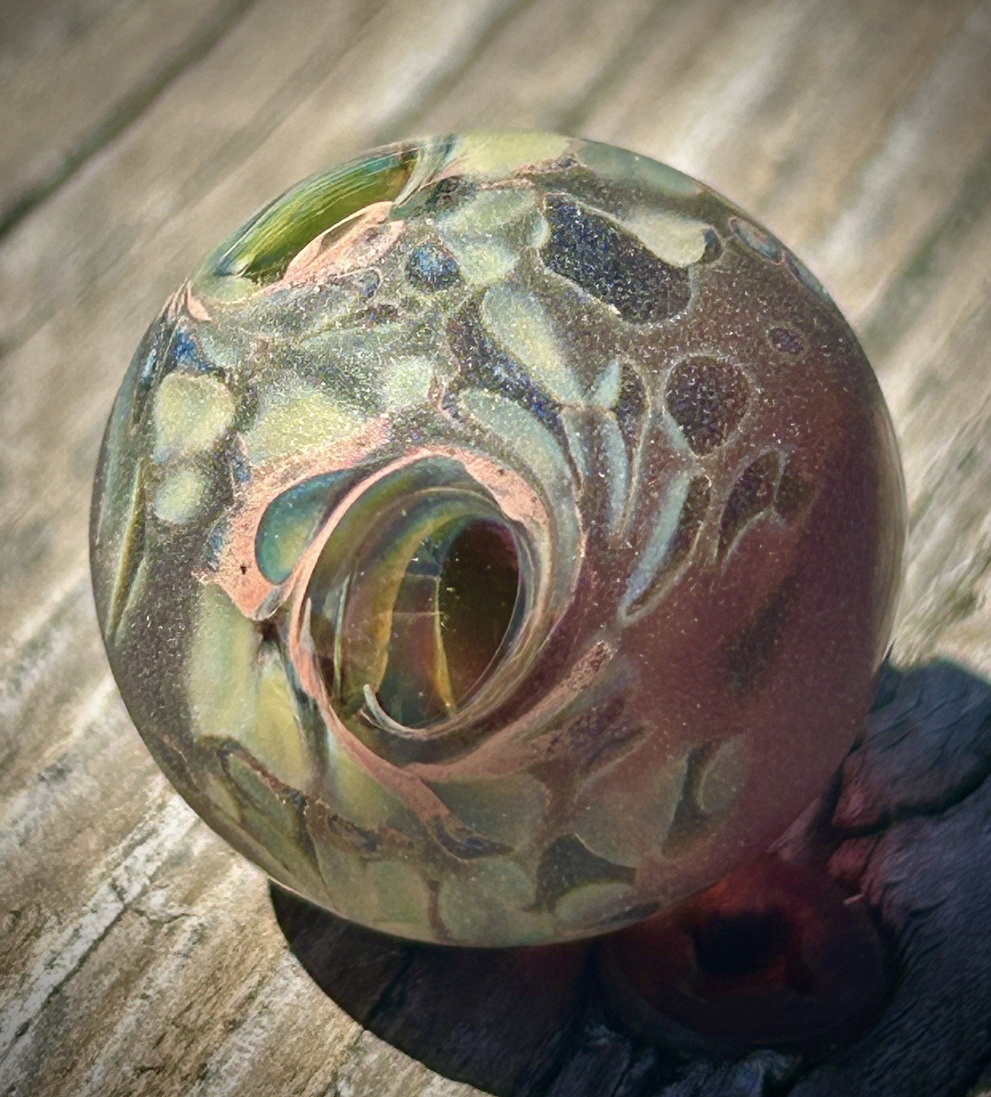 Hand Blown Sand Blasted Frosted Marble Boro Glass Art portal windows planet