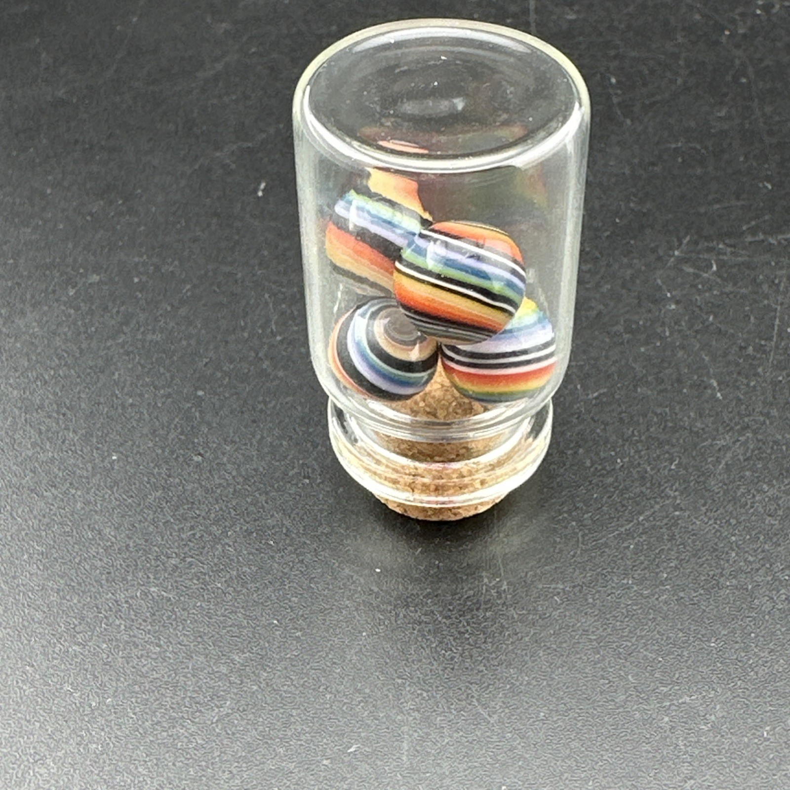 Jar of 5x Colorful Contemporary Handmade Art Glass Peewee Marbles Boro Pearl MIB