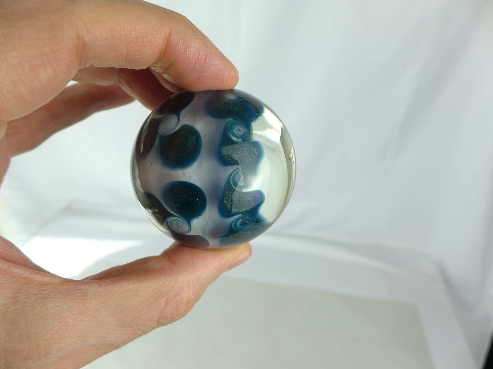 Big Dustin K Morrell Vortex Dichroic Art Glass Marble Paperweight 2004 2.18″
