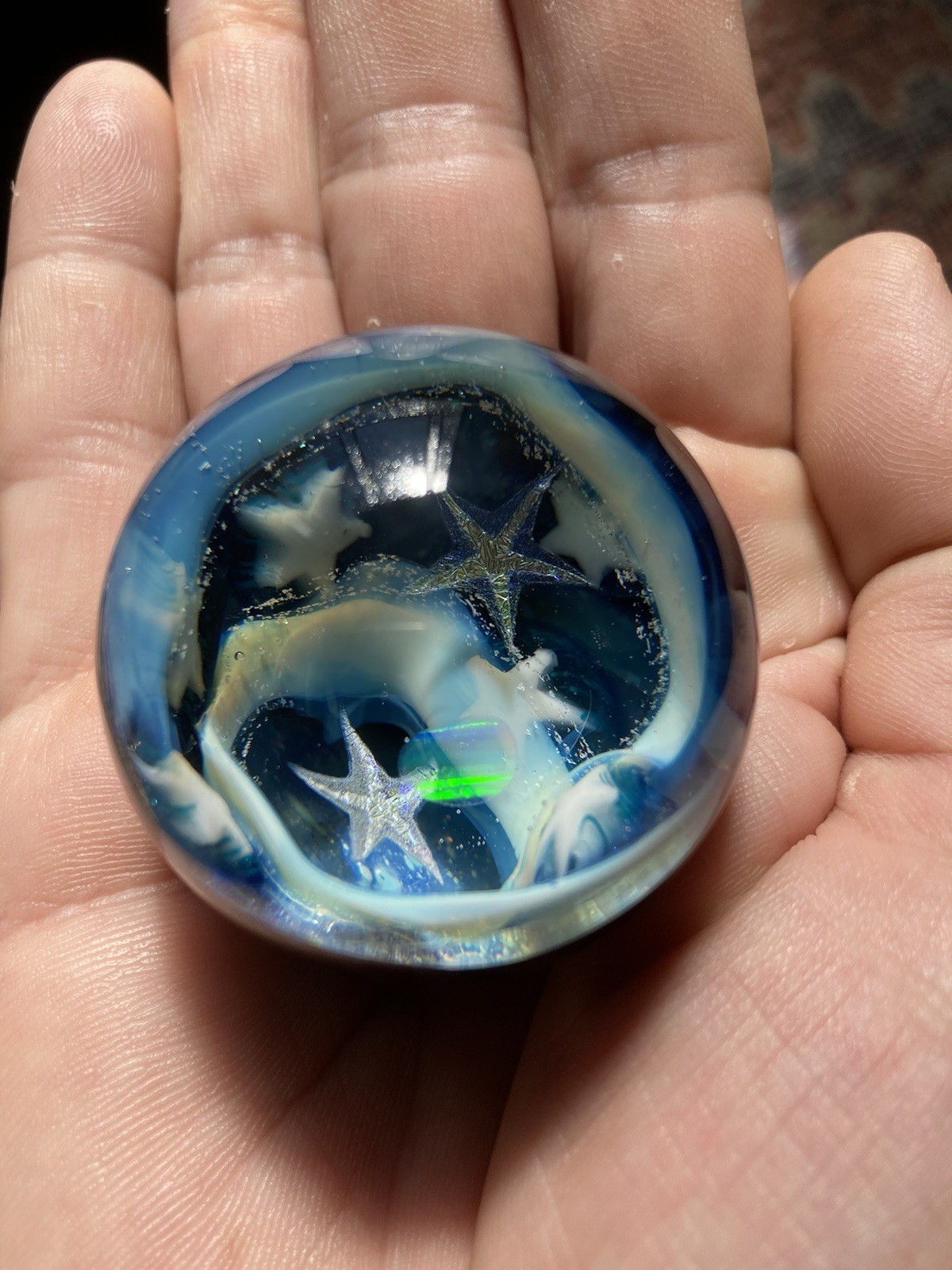 42mm Glass Boro Marble Deep Space Opal 24k Gold Fume swirl Sculpture Stars