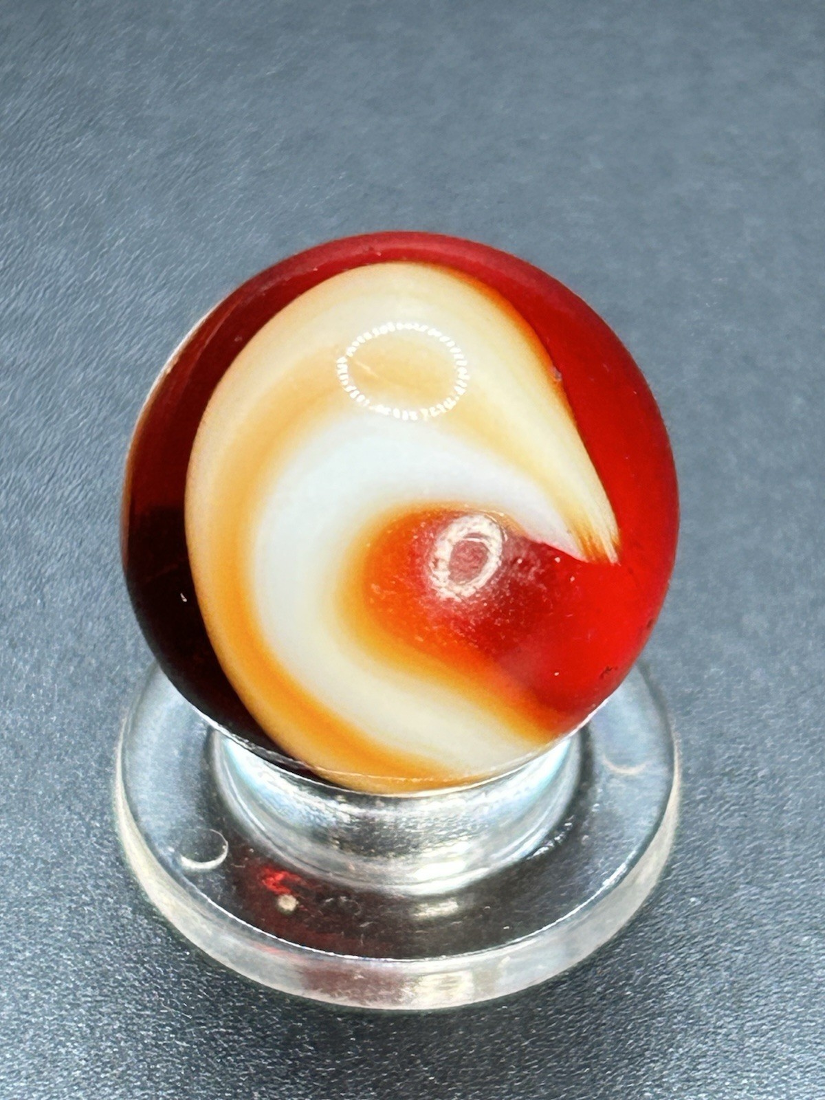 Classic Vintage Akro Agate Tri Color Red Snake Spiral Marble 0.709”