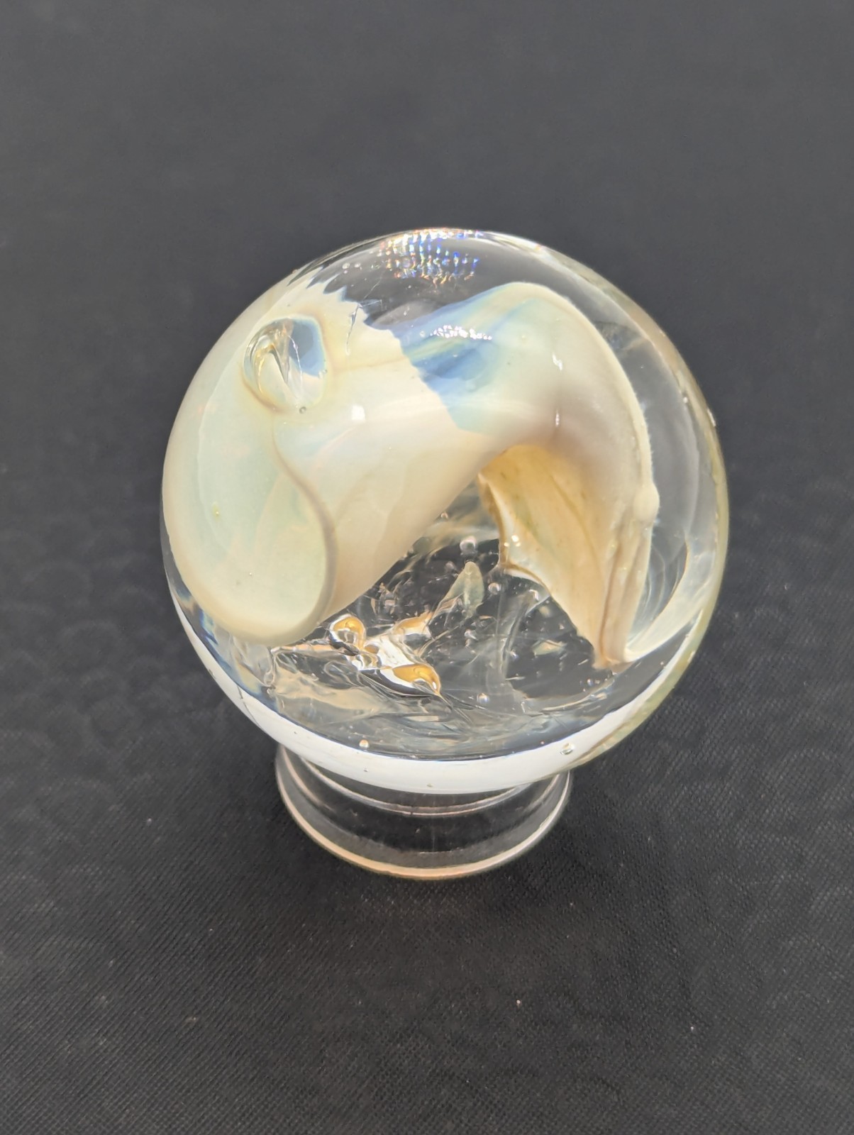Handmade Glass Marble Blue Iridescent Abstract Implosion Art 30mm COTTAGECORE