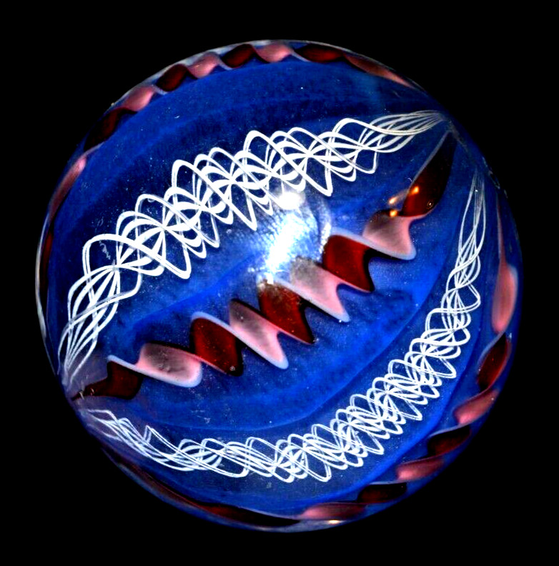 PERRY KENIN GLASS MARBLE/2.379″-DARK CHERRY & FADED BLUE JEANS-WHITE LACE,FAST