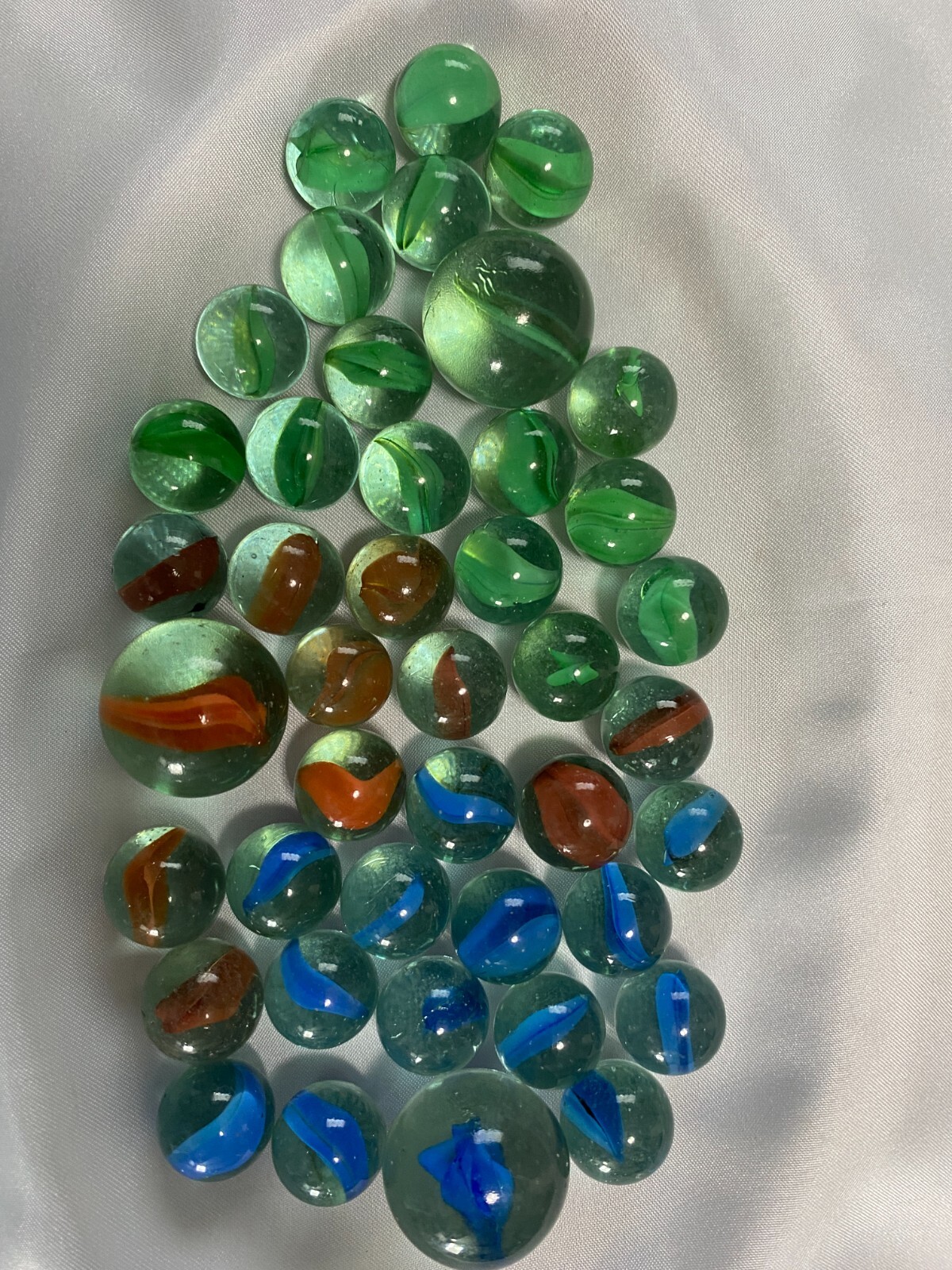 Vintage Cat Eye Marbles With 3 Large Cat Eyes Green Blue Red Stripes