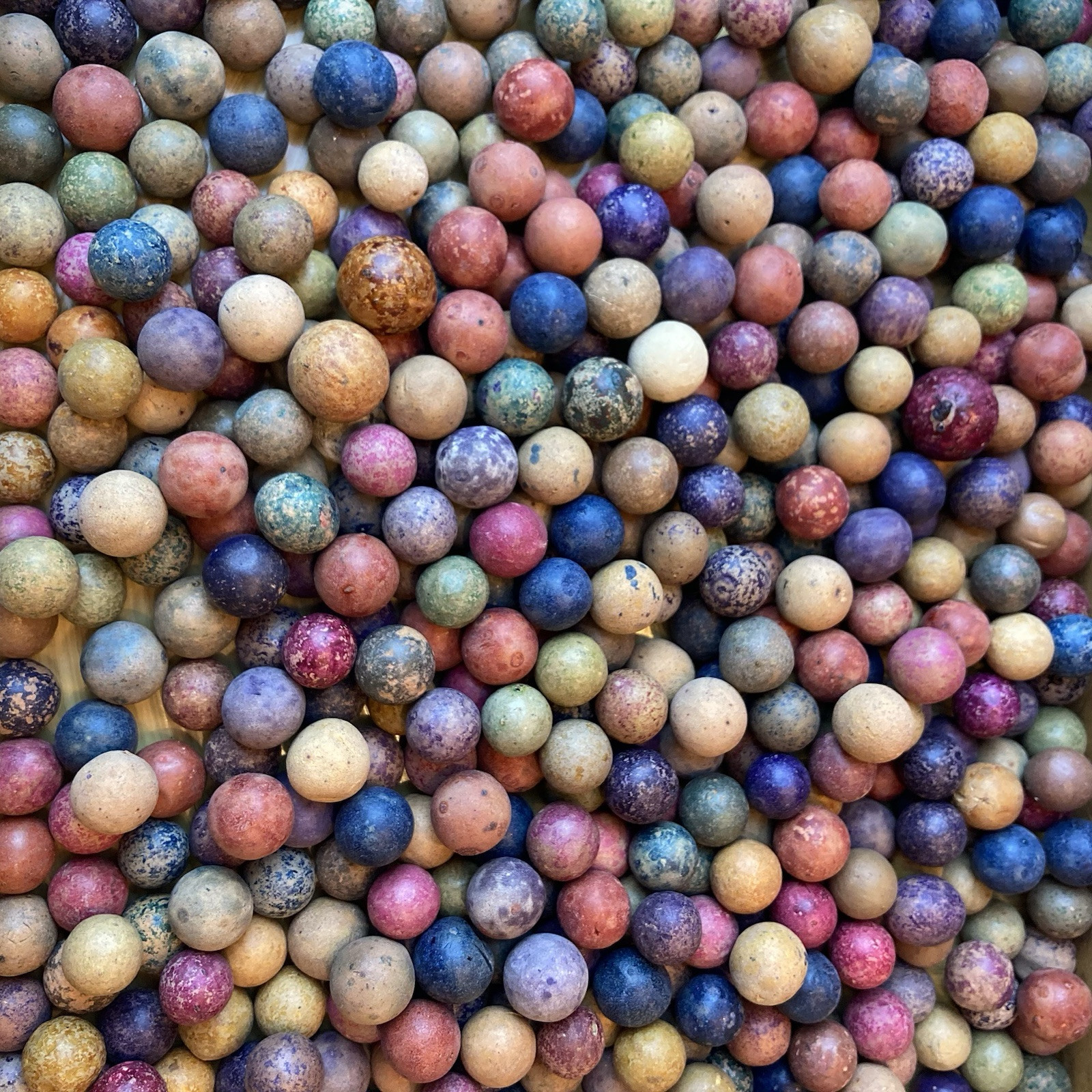 Antique Clay Marbles 1800s Vintage Game Lot of 5 ~ Dyed Multi Colors Approx 1/2″