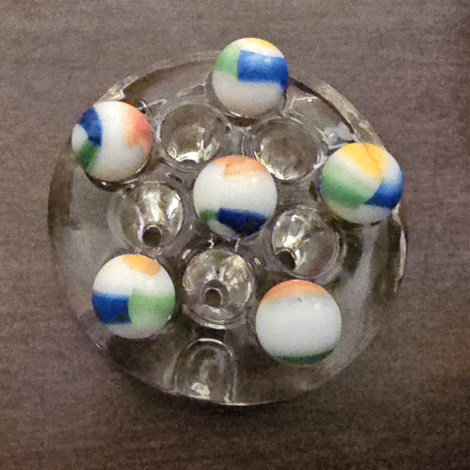 Vintage Marble King Rainbo Wh, Bl, Grn, Ylw/Org 0.625″ Glass Marbles Set of 6