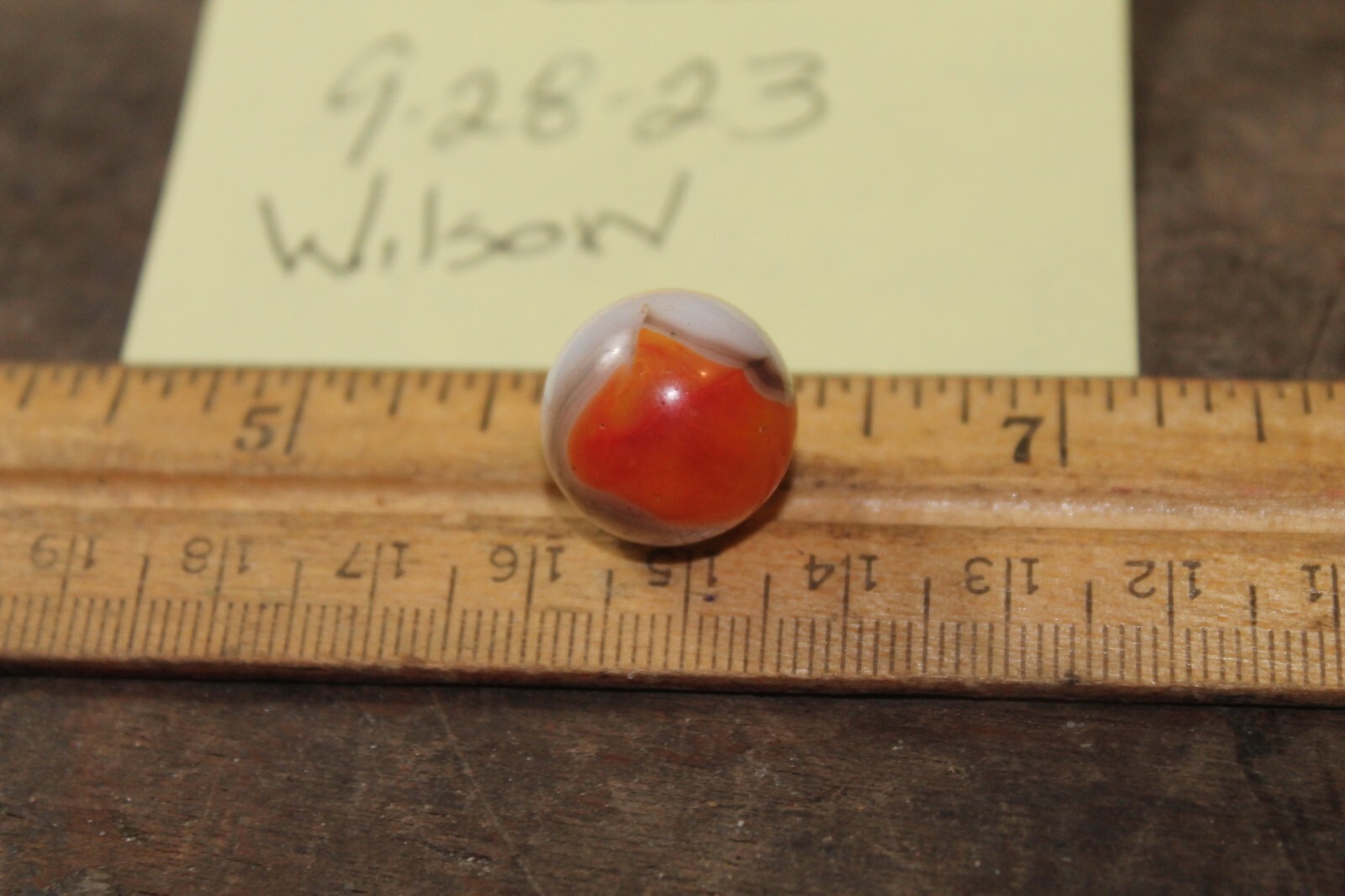 Vintage Glass Marble Orange White Brown Swirl