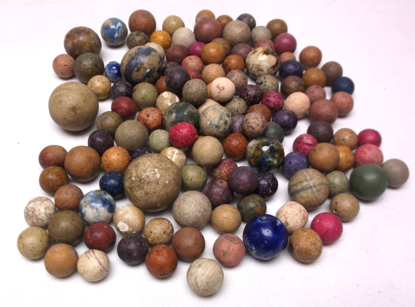 Clay Marbles Group of 125 Various Sizes