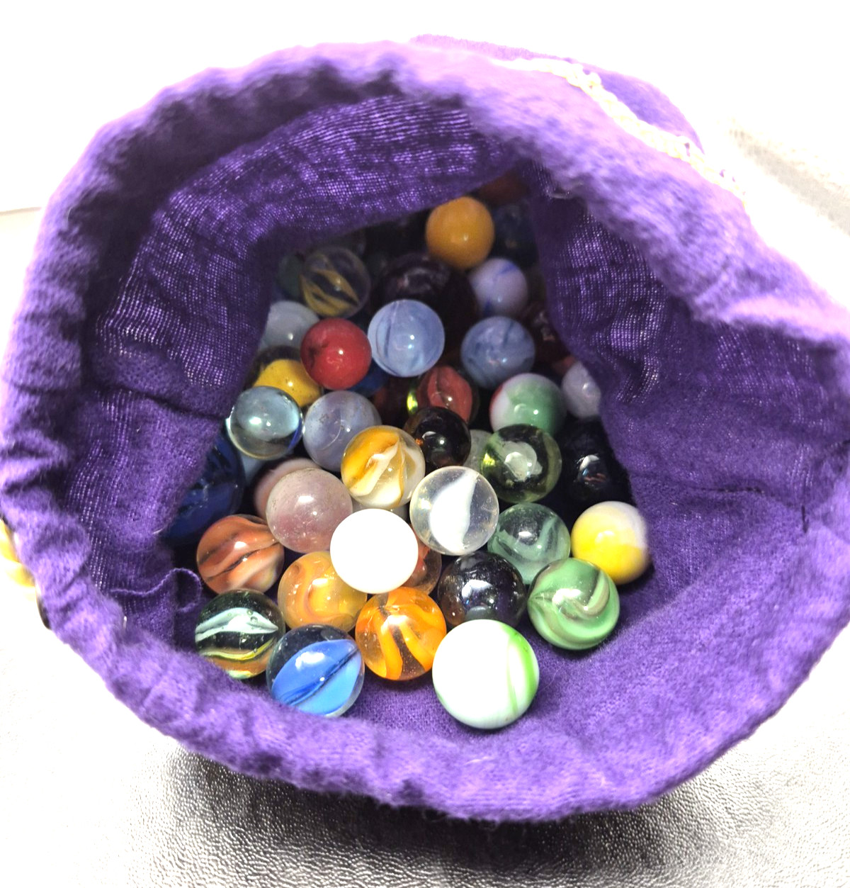 Assorted Glass Marble Lot 100 Glass Marbles In Crown Royal Cloth Bag Various #1