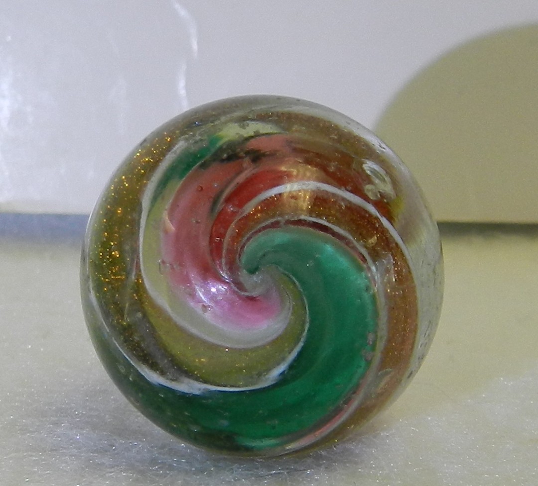#20709m Large .90 Inches German Handmade 2 Color Ribbon Lutz Shooter Marble