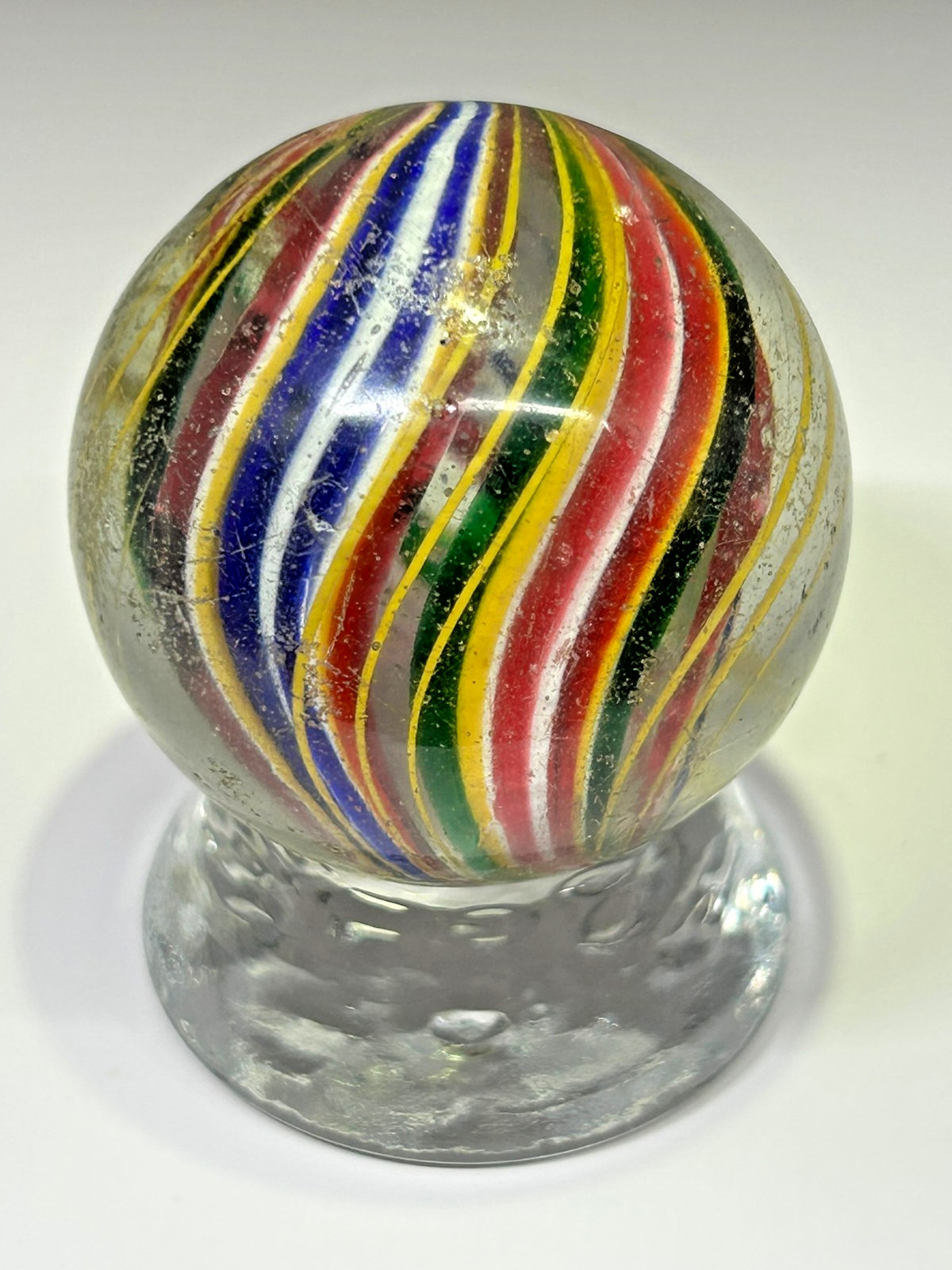 Antique German Handmade Divided Core Jelly Ribbon Marble 1-45/64″ NM+ E3.22