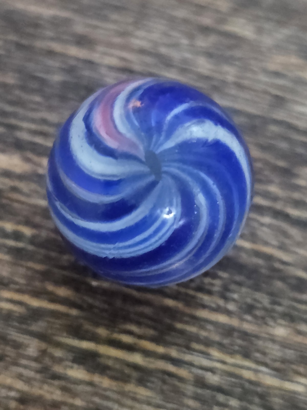 Vintage Handmade .57″ German Blue Onionskin Marble White Pink Streak