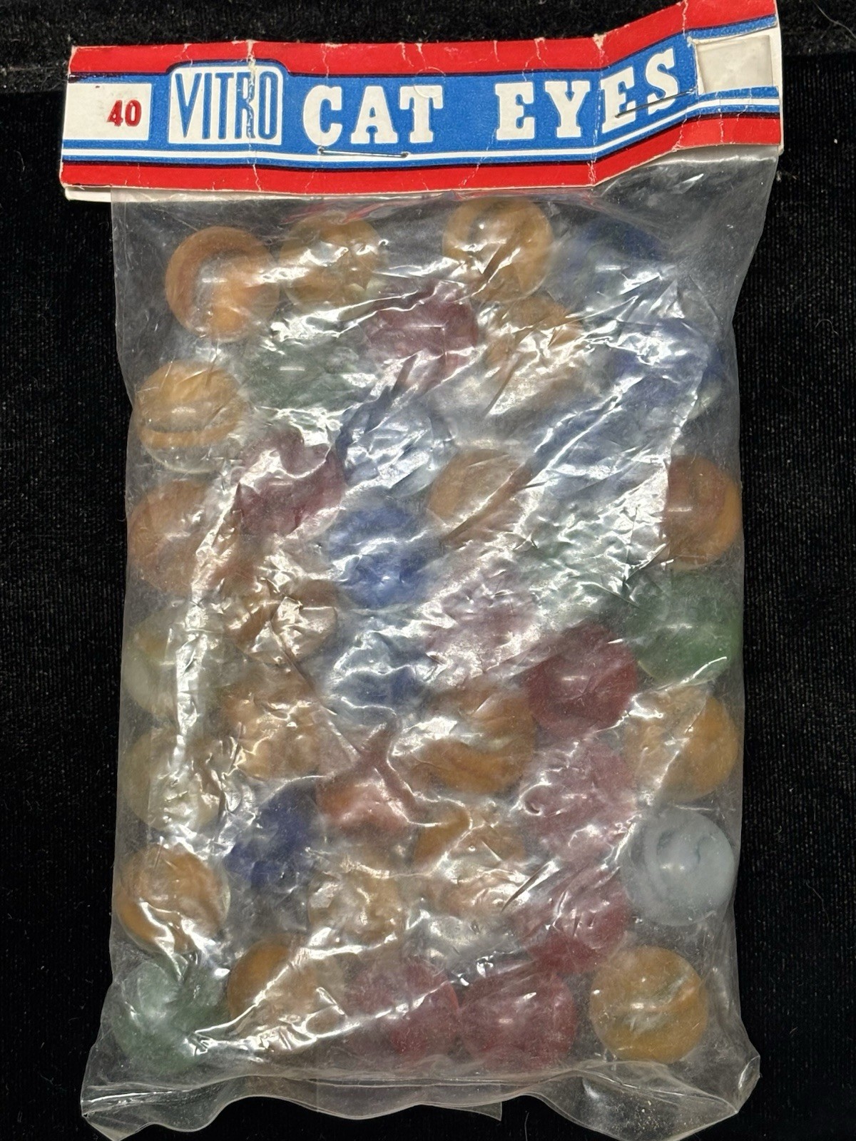 Vintage New VITRO Cat Eyes 40 Count Bag Of Marbles The Pride Of Young Americans