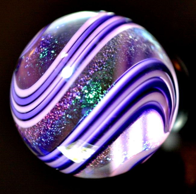 JAMES ALLOWAY GLASS MARBLE/1.264″-DICHROIC PURPLE # 3209-LILAC,LAVENDER,VIOLET +