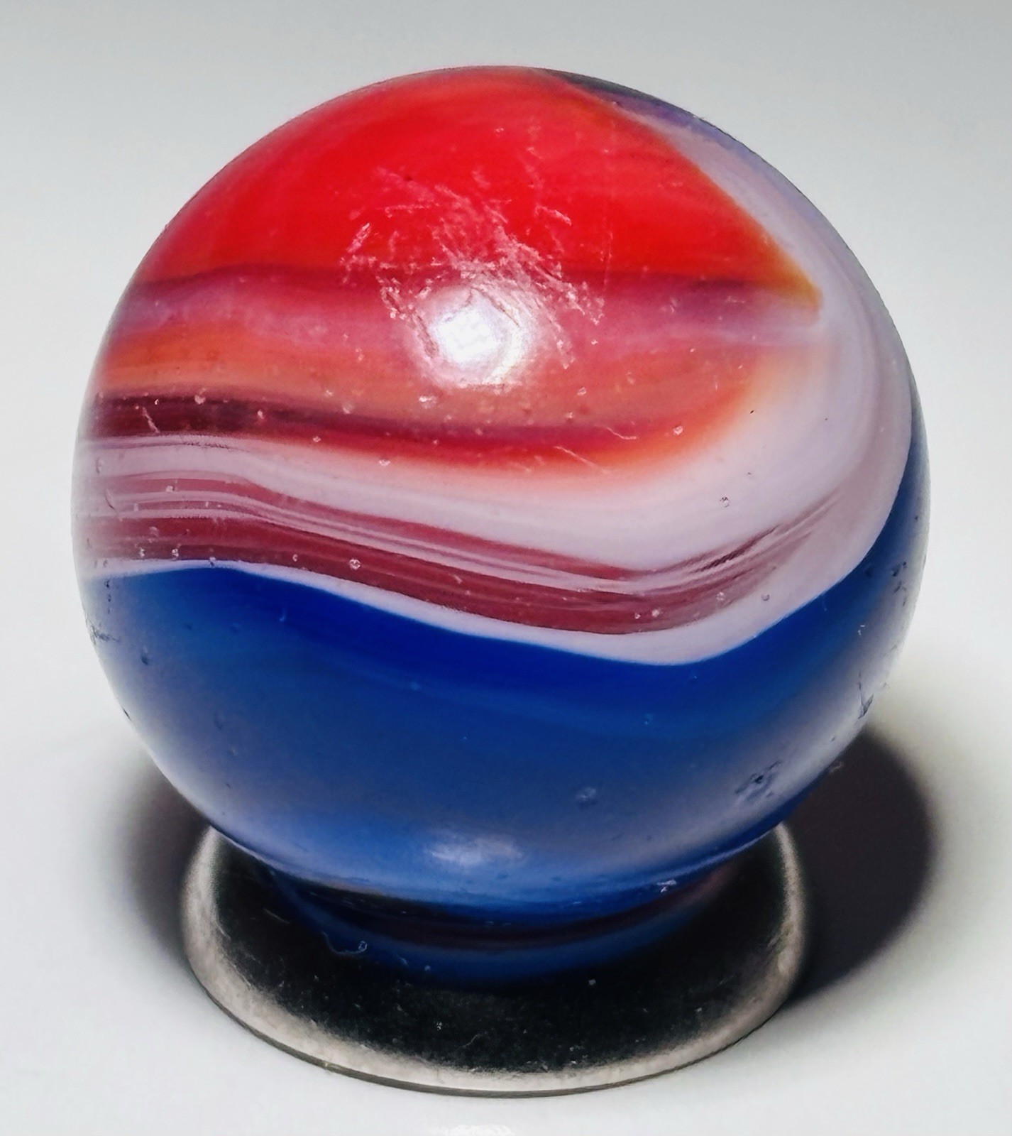 Vintage Akro Red White & Blue Popeye Corkscrew Marble .74” Near Mint Cond