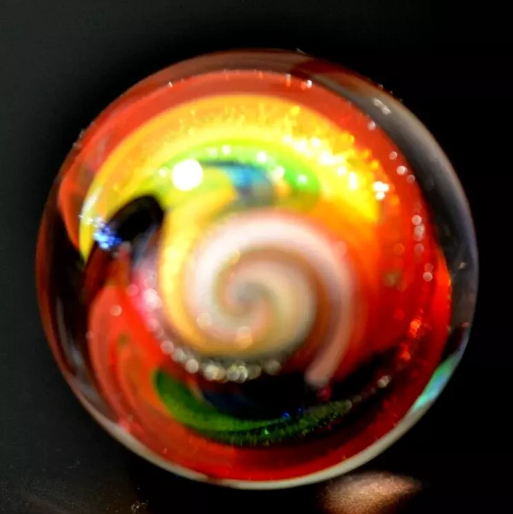 EDDIE SEESE GLASS MARBLE/1.839″-EXOTIC RAINBOW TRANS.DEEP LOBE DRT-WORLDWIDE