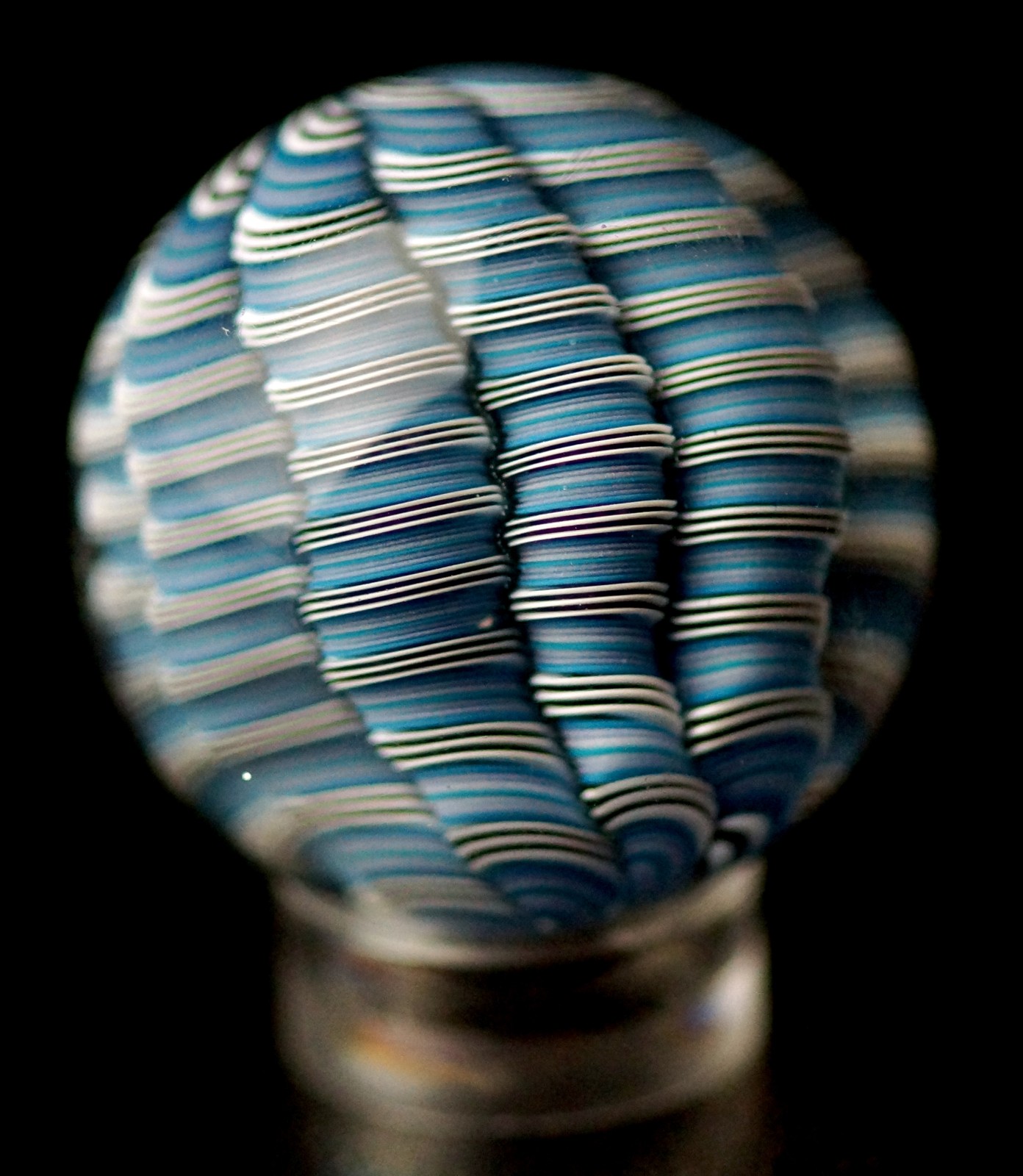 Bryan Trillas Glass Marble/ Filigrana Cane/ Blues, White & Black/ 1.1 inch