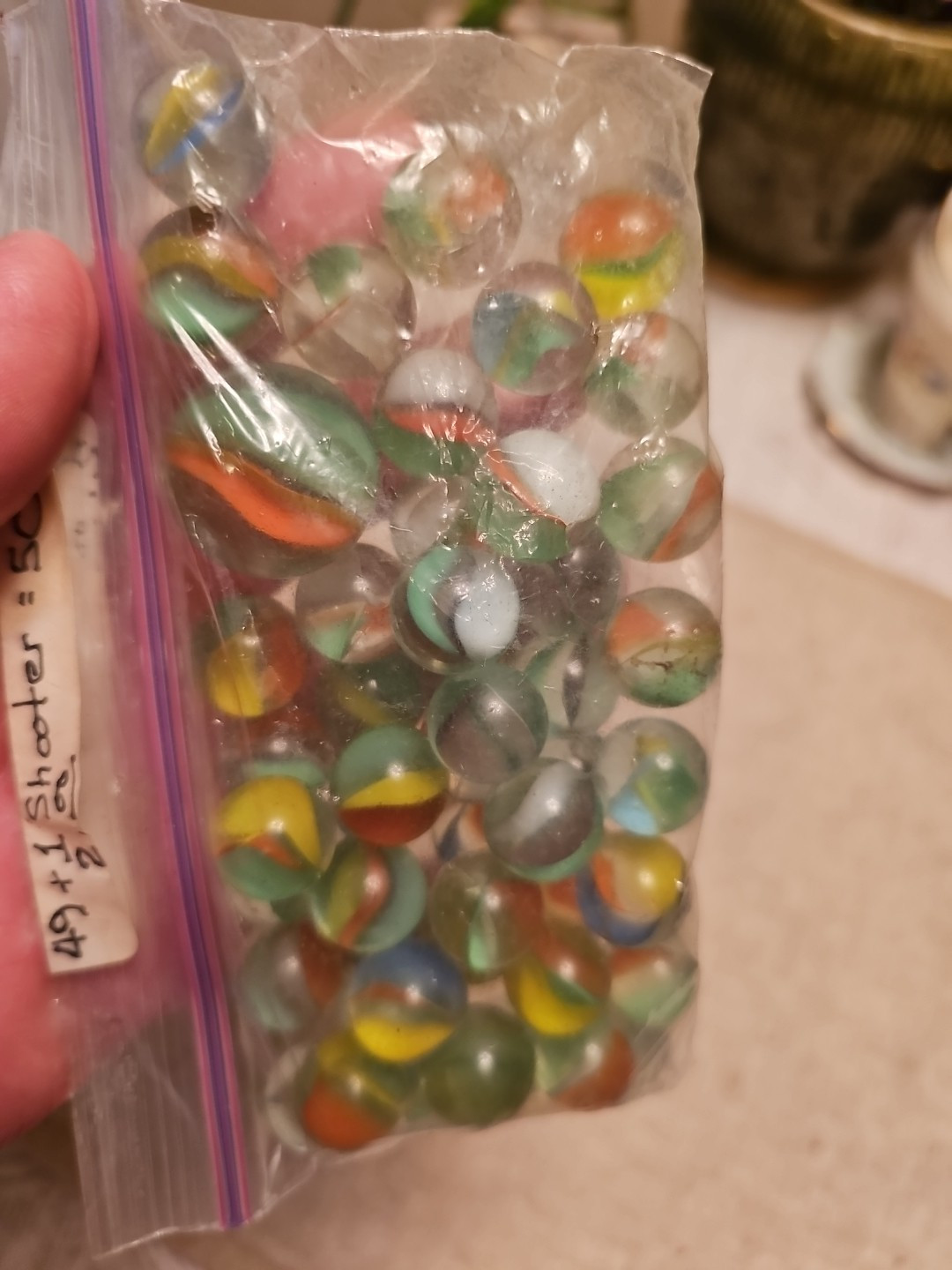 Vintage Lot Cat Eyes Glass Marbles 49 PLUS 1 SHOOTER MARBLE 1970S