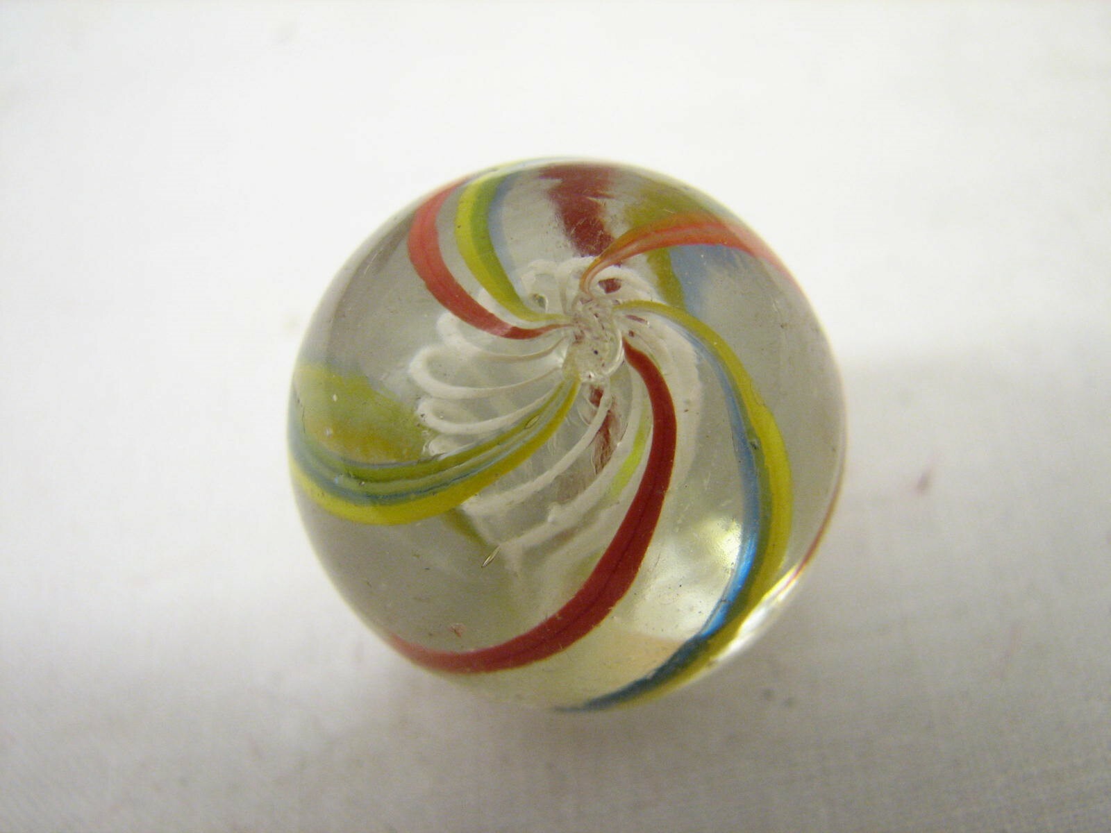 Vintage White Latticino Caged Swirl Marble Blue Red Yellow Shooter