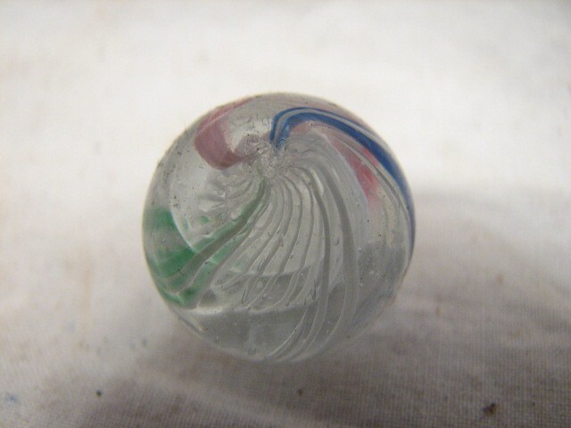 Vintage Hand Made Caged Swirl Latticino Marble Blue Pink Green Toy Game F