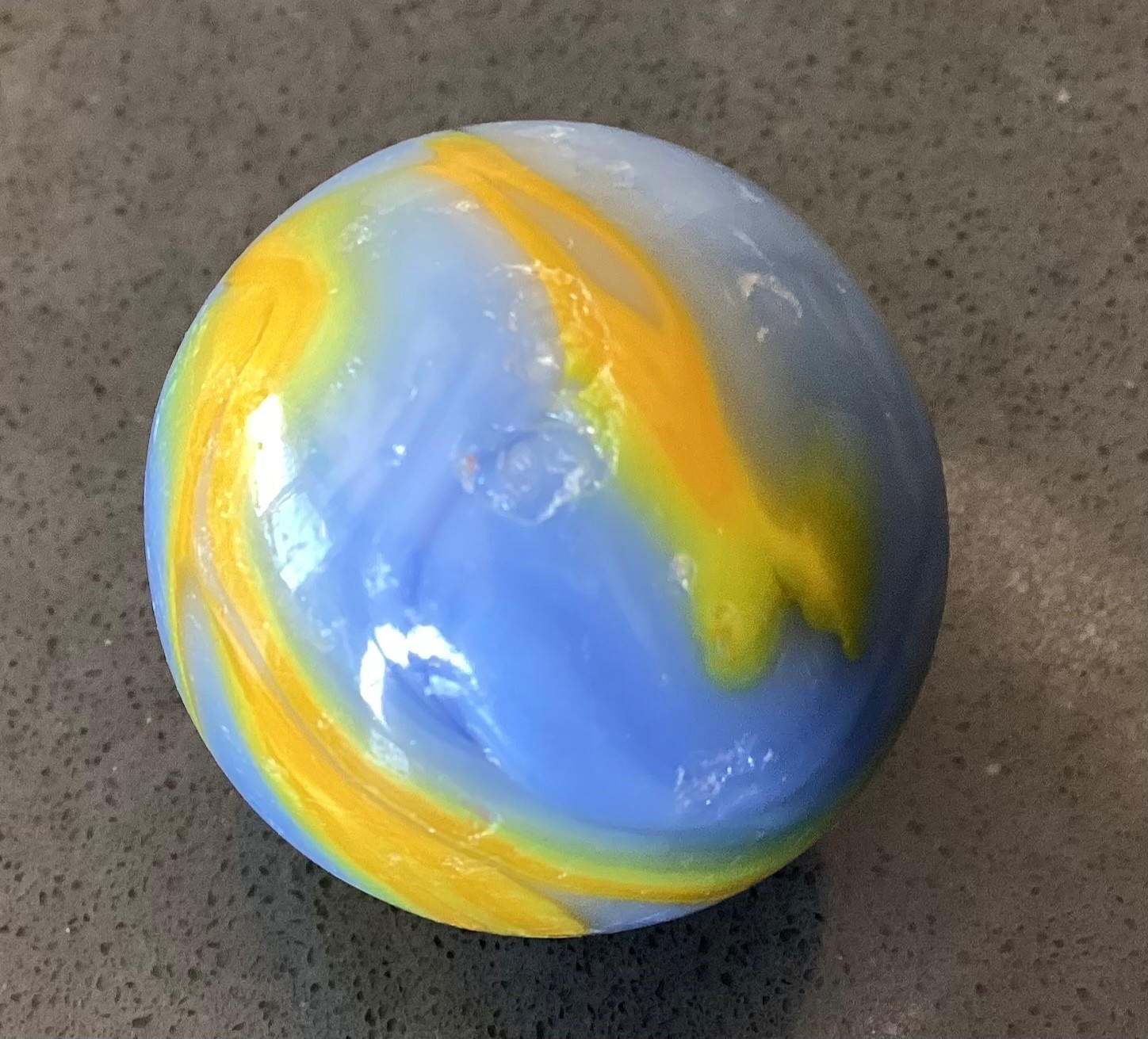 Marble Alley Agate Shooter Boulder Blue Yellow Flames Played Good+ to NM- 0.99”