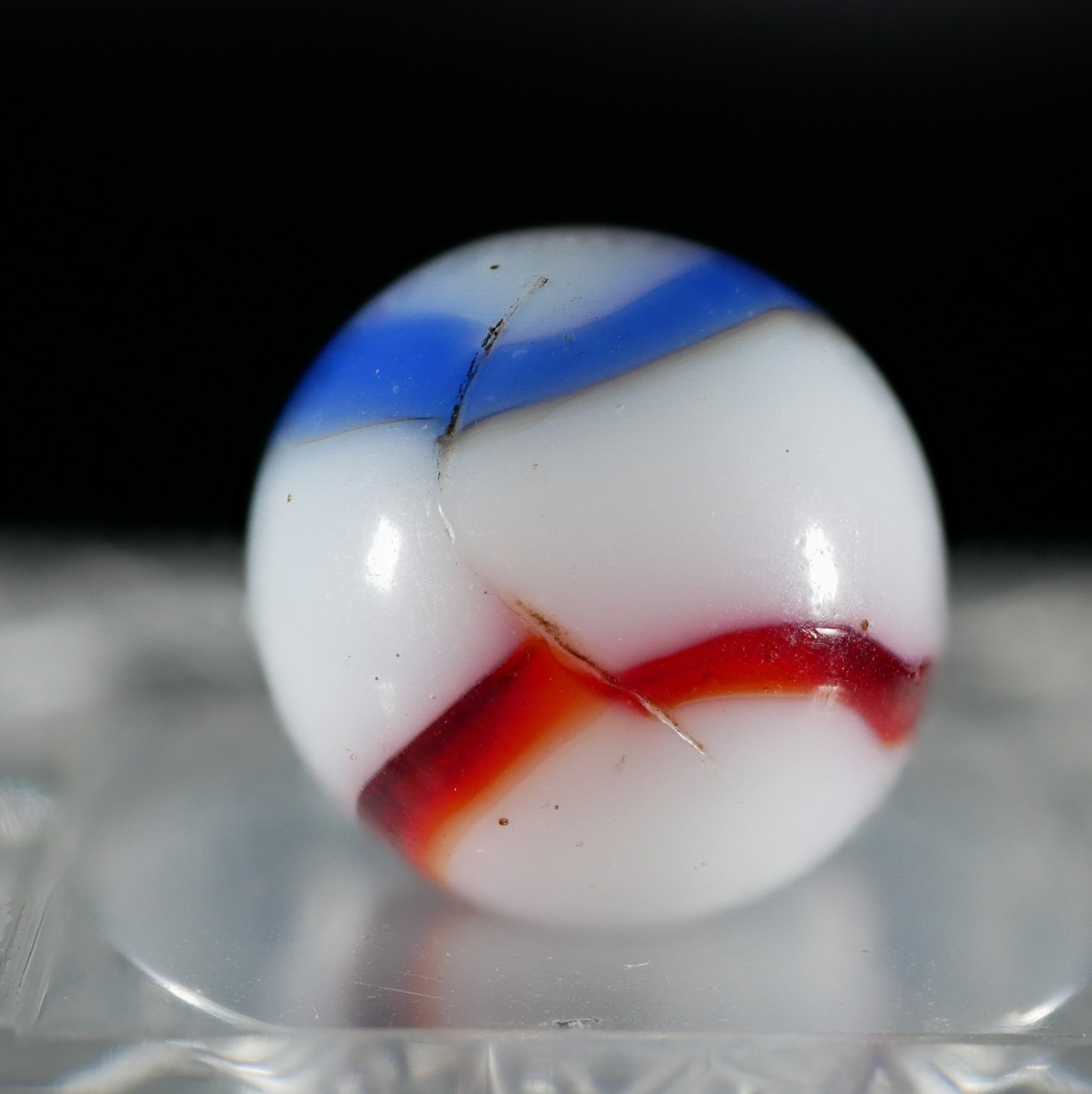 Peltier Rainbo RWB Red White Blue Patriotic Non-Flip-Flop Marble 9/16″ NM
