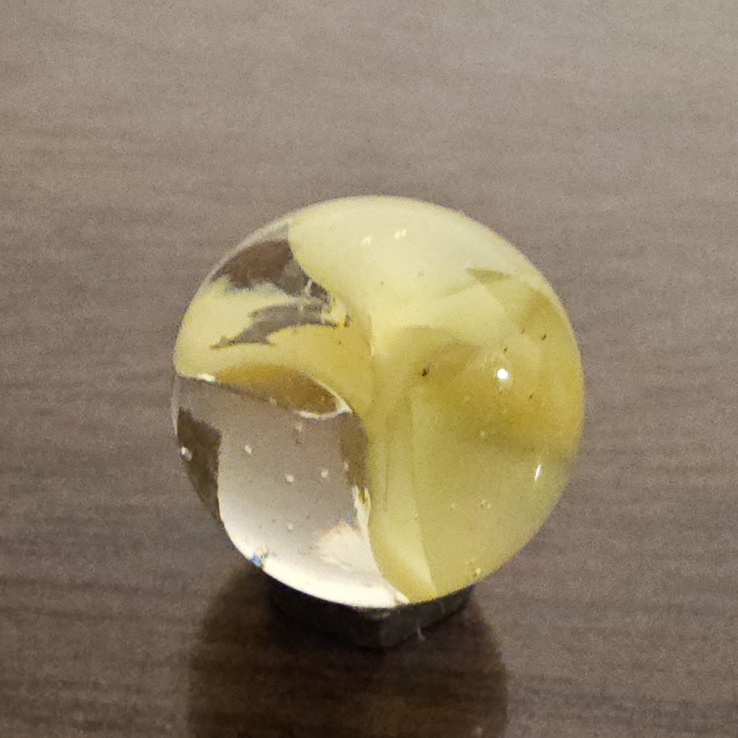 Vintage C. E. Bogard Yellow Hybrid Cats Eye Cadmium Glow In Clear 0.593 Marble
