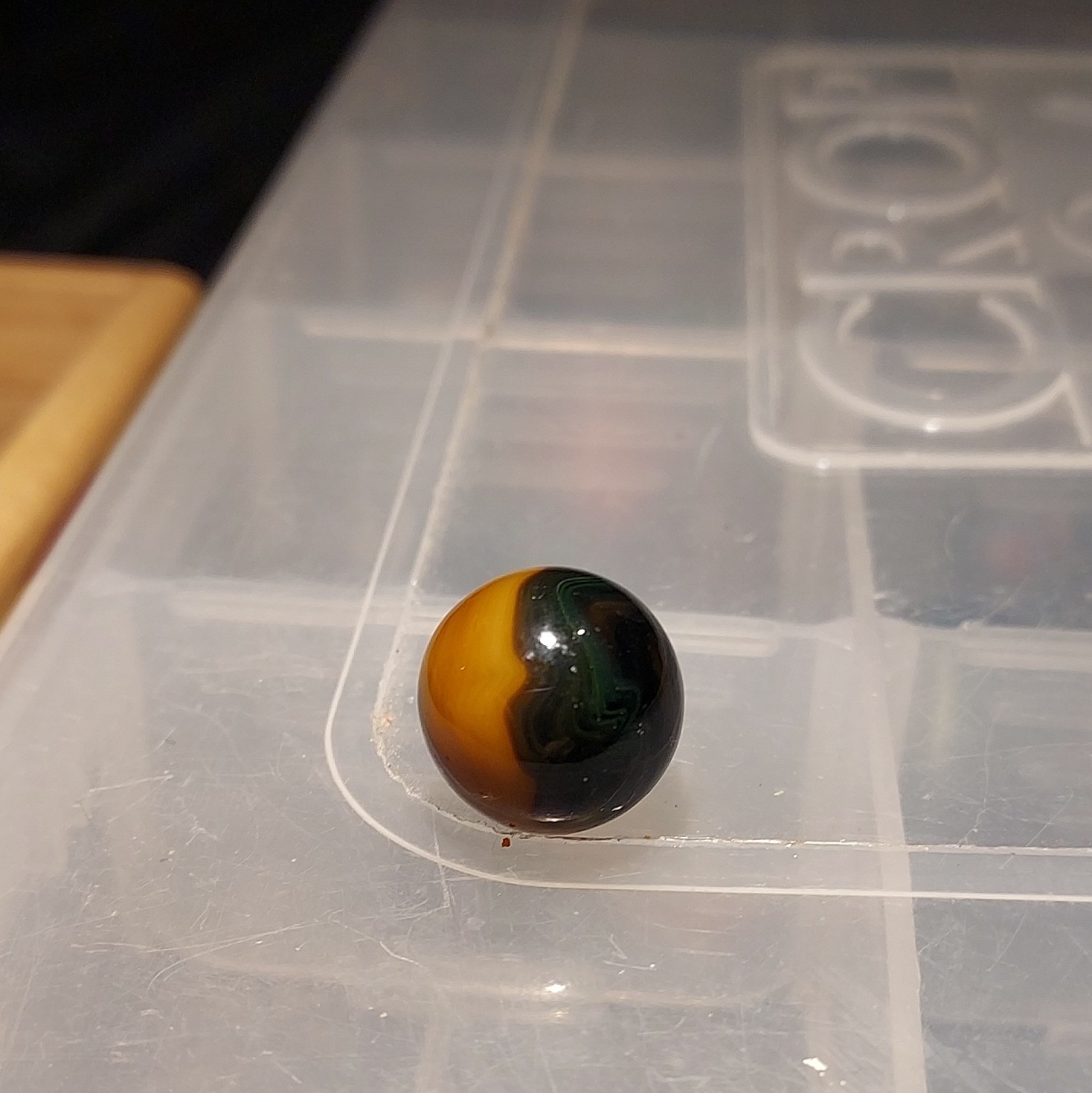 Green & Orange Swirl Glass Toy Marble – Single, Swirl Style Pattern Design